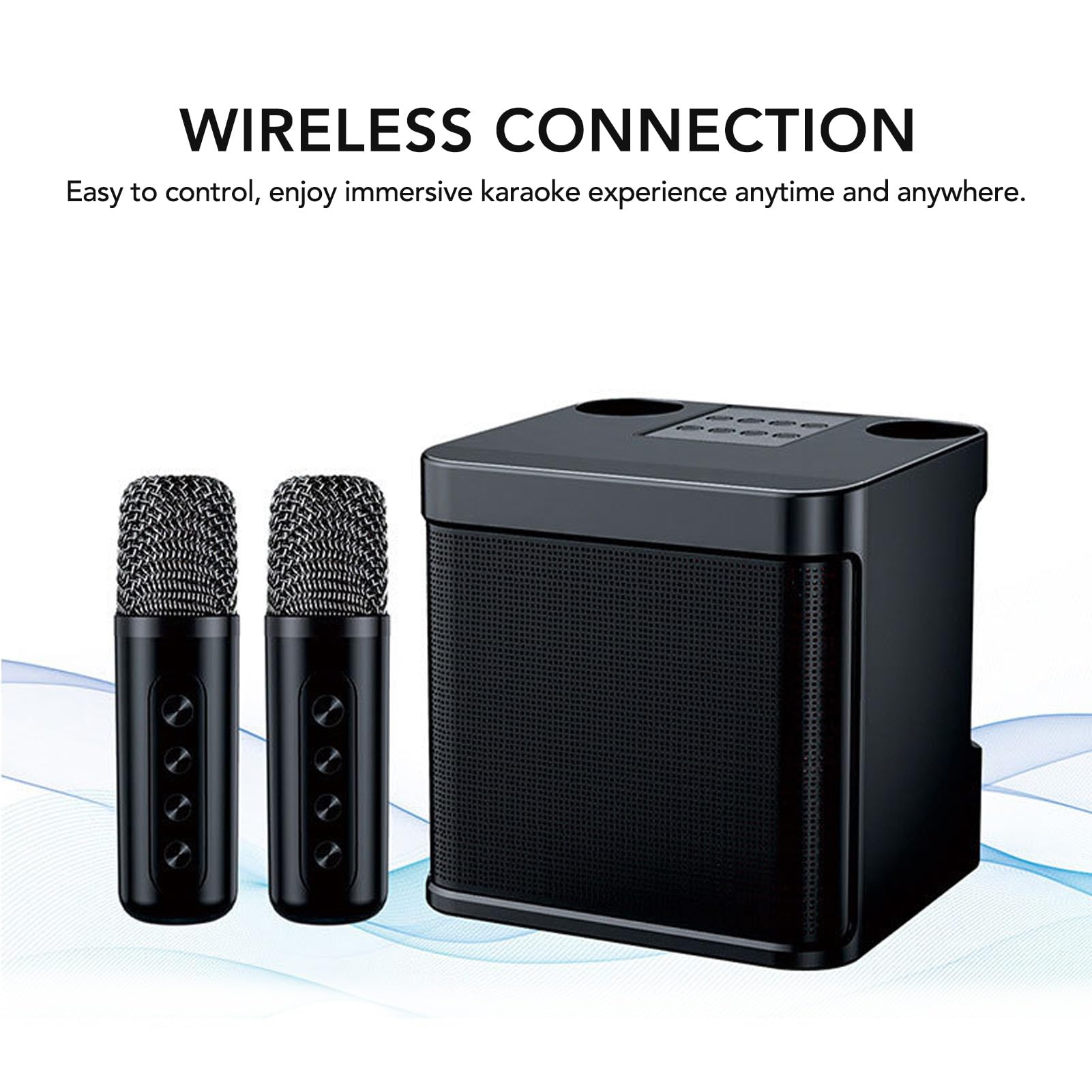 Portable Bluetooth Karaoke Machine with 2 Wireless Microphones - Mini Karaoke System for Adults & Kids, Supports TF Card/USB/AUX Input, Compatible with Smartphones & Tablets (Black) - Perfect for Home Parties, Travel & Family Gatherings