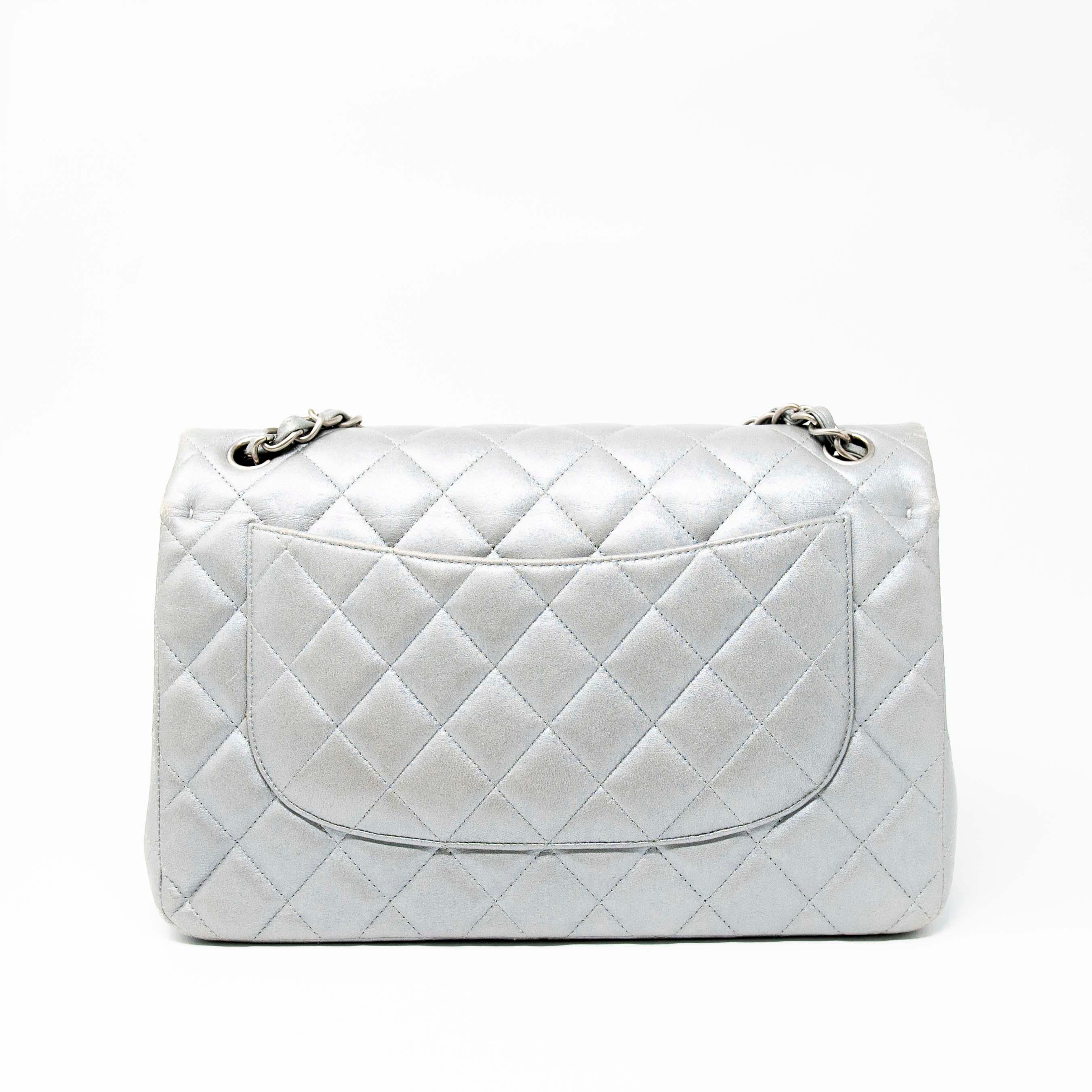 Chanel Silver Jumbo Classic Flap Bag - Luxury Designer Handbag for Women | Perfect for Evening Parties, Work & Special Occasions