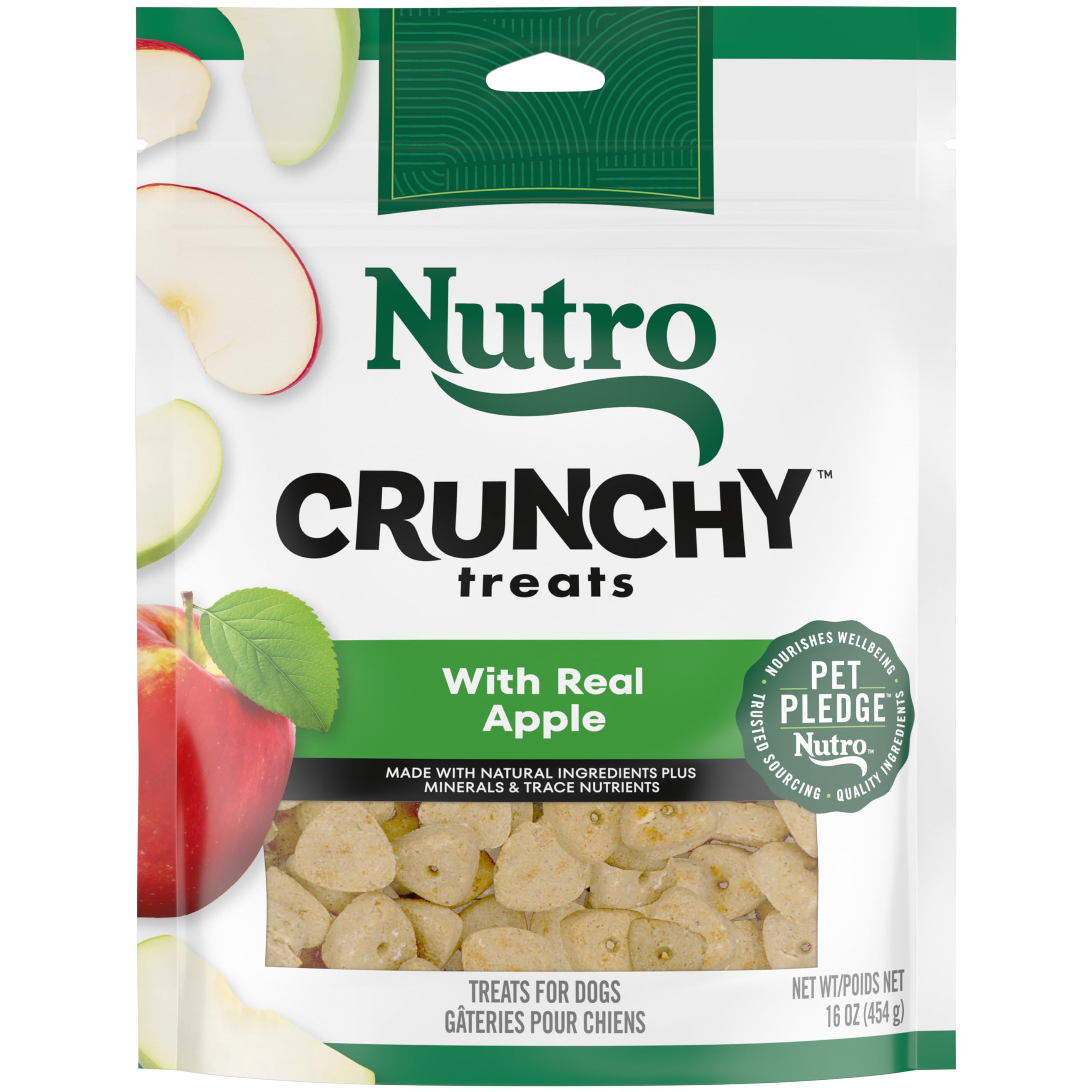 Nutro Crunchy Dog Treats with Real Apple - Healthy Natural Snacks for Small & Large Dogs - 16 oz Resealable Bag - Perfect for Training, Rewards & Dental Health