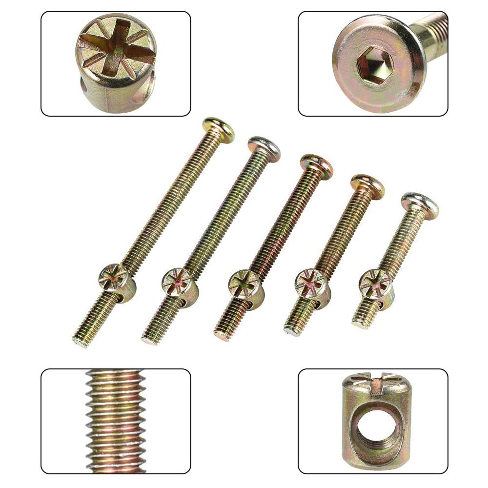 50PCS Barrel Nuts with Hex Bolts, M6 Barrel Nut Screws for Furniture Assembly, Cribs, Beds & Chairs - Heavy Duty Hardware for DIY Projects & Home Improvement