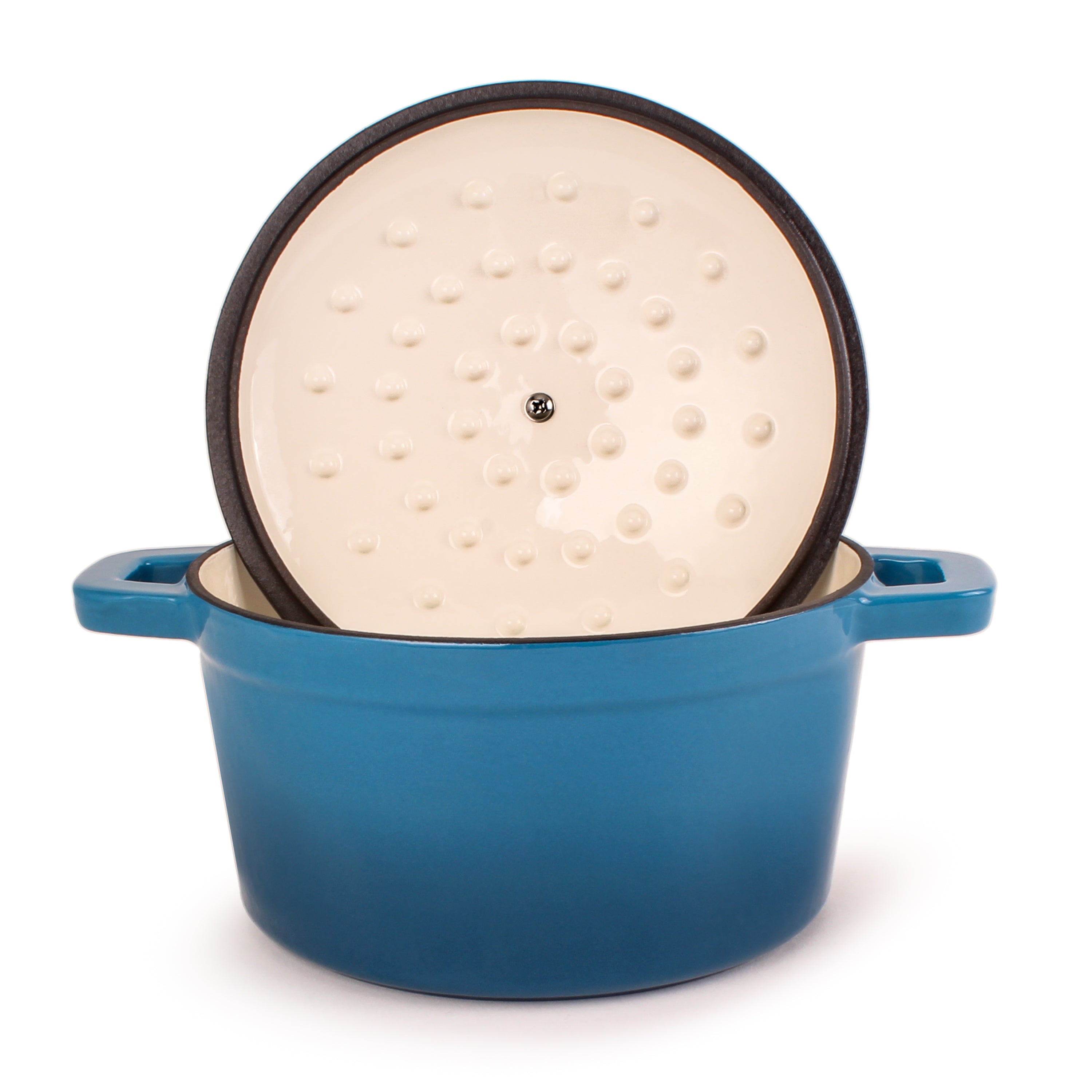 BergHOFF Neo Cast Iron 3-Quart Round Dutch Oven with Lid - Blue Enameled Cookware for Baking, Braising & Slow Cooking | Stovetop to Oven Safe