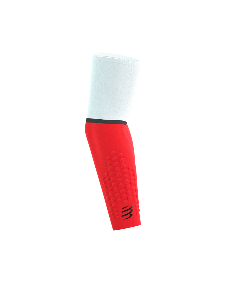 Compressport Unisex ArmForce Ultralight Running Arm Sleeves - White/Fluo Red - UV Protection & Muscle Support for Marathon, Cycling & Outdoor Sports