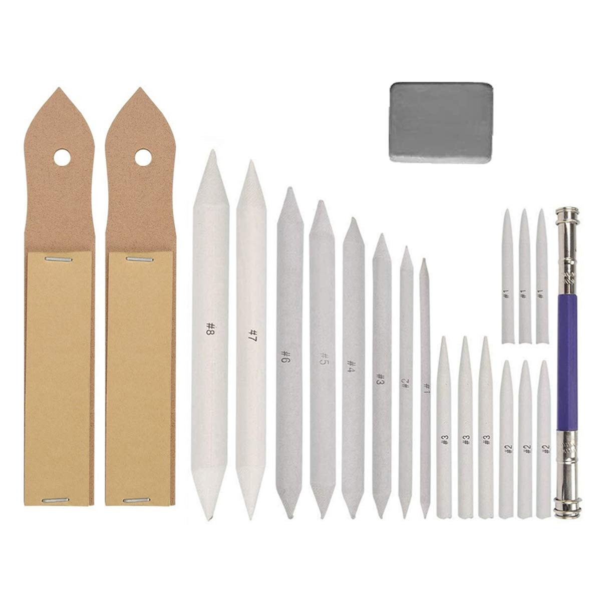 21-Piece PhantomSky Sketch Blender Tool Set - Blending Stumps, Tortillons, Sandpaper Pencil Sharpener & Extension Tool for Drawing & Sketching | Perfect for Artists, Students & Professional Sketching