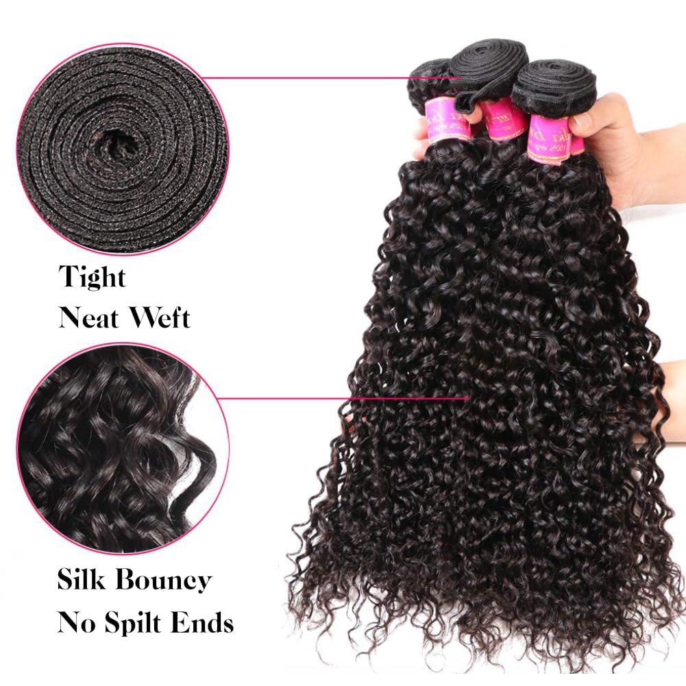 ALI JULIA 3-Pack 10A Malaysian Virgin Curly Hair Bundles - Unprocessed Human Hair Extensions (12/14/16 Inch) Natural Black Color for Women - Perfect for Daily Styling, Parties & Special Occasions