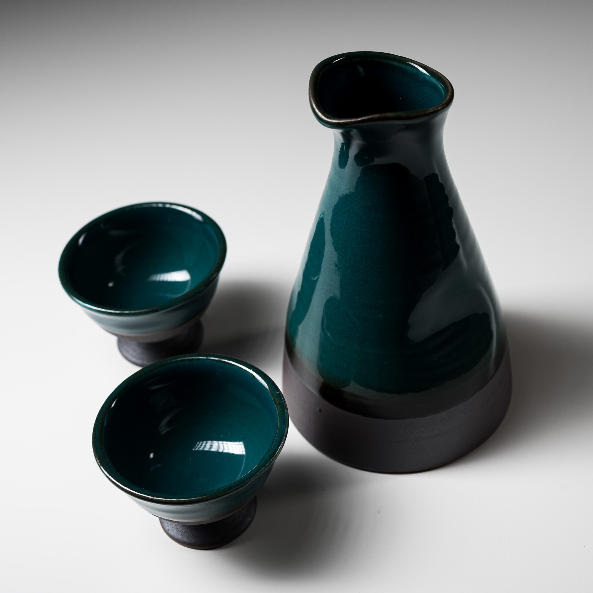 Handcrafted Mino Ware Pottery Sake Set - Deep Sea Green by Yamai Ito | Traditional Japanese Ceramic Drinking Vessels for Sake, Tea & Home Decor | Perfect for Gifts, Japanese Tea Ceremonies & Asian-Inspired Dining