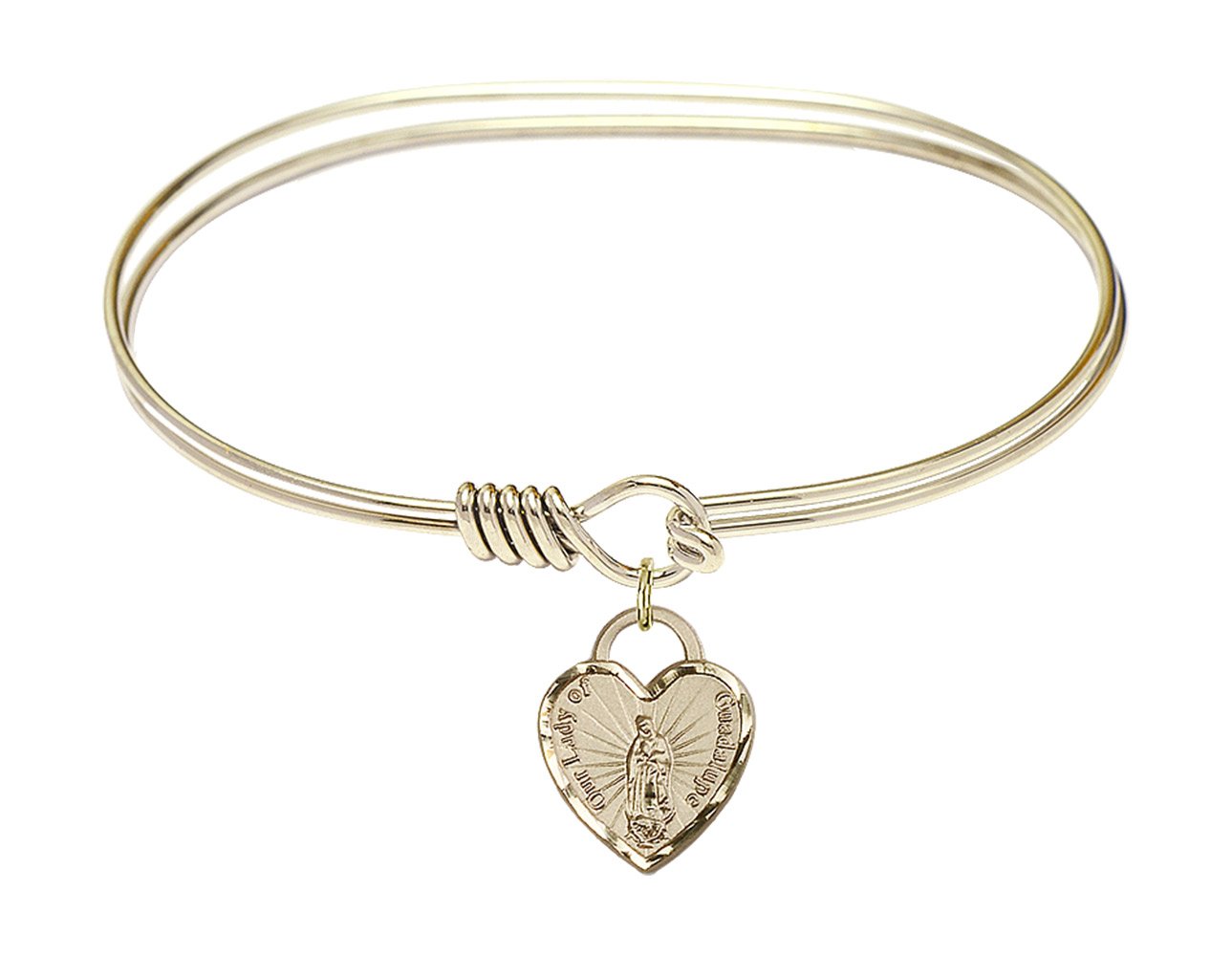 F A Dumont 7 Inch Oval Eye Hook Bangle Bracelet with Our Lady of Guadalupe Heart Charm - Perfect for Religious Jewelry Gifts, Everyday Wear & Special Occasions