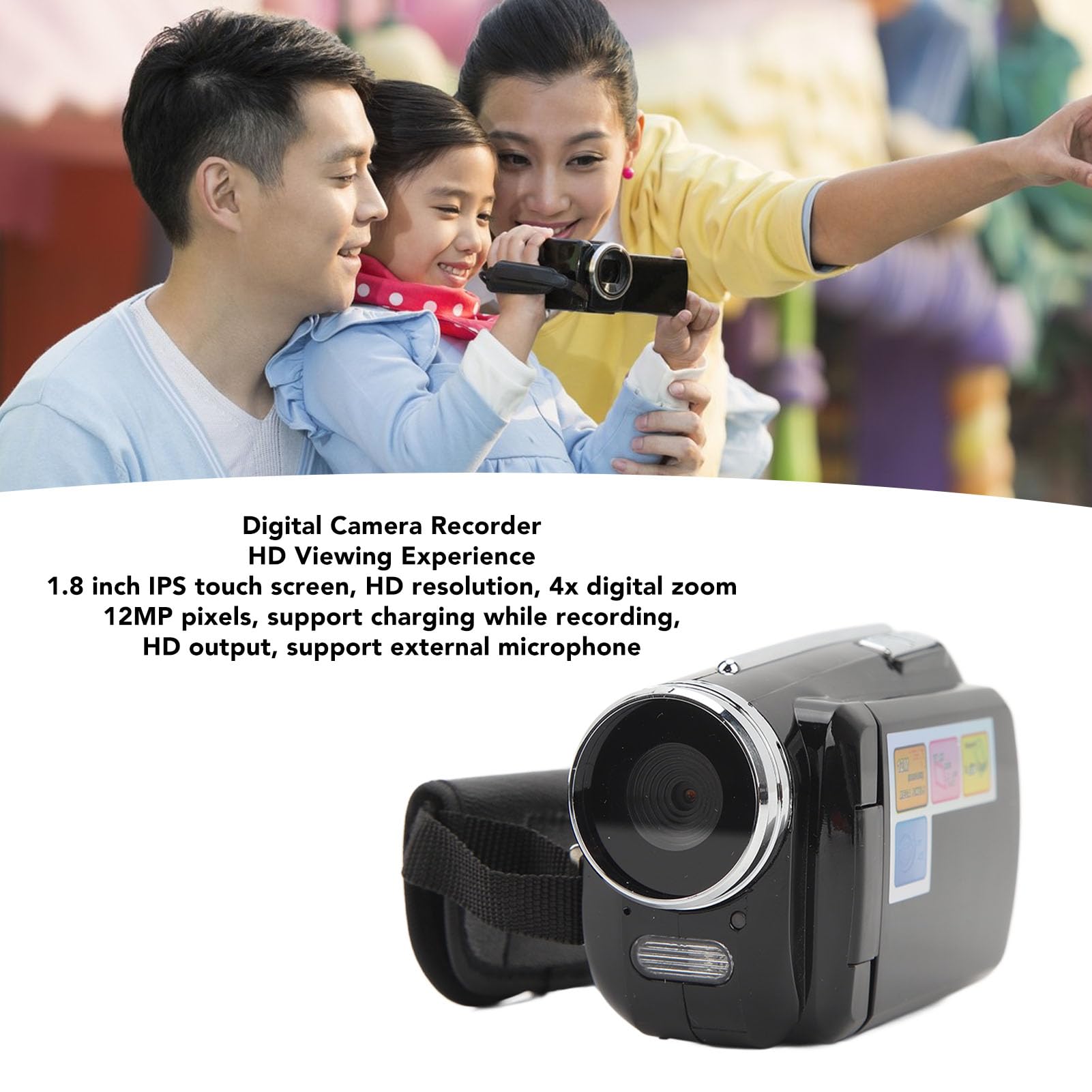 4K HD Video Camera Camcorder - 12MP Digital Camera with 4x Zoom, 1.8