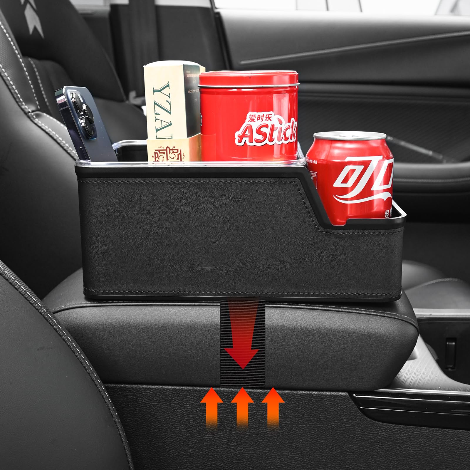 Car Seat Gap Organizer - Black Back Seat Storage Box with 3 Compartments & Non-Slip Cup Holder Tray | Perfect for Road Trips, Family Travel & Daily Commute