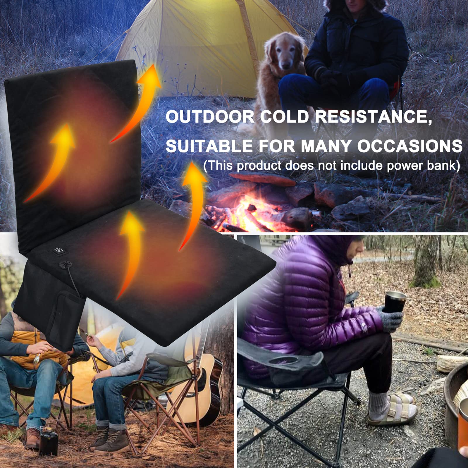 Portable Heated Seat Cushion with Back Support - 3 Heat Levels for Home, Office, Camping & Travel - Ideal for Stadium Events, Outdoor Activities & Winter Comfort