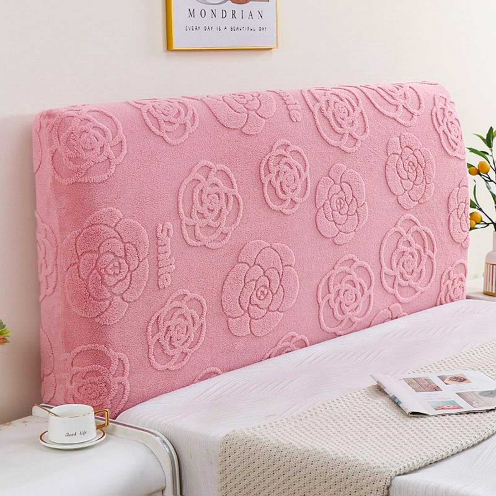 EFELIM Stretch Headboard Cover for Full Queen King Size Beds - Jacquard Fabric, Anti-Slip Dustproof Headboard Protector - Rose Pink Queen Size (140-160cm/55-63in) - Perfect for Bedroom Decor & Home Staging