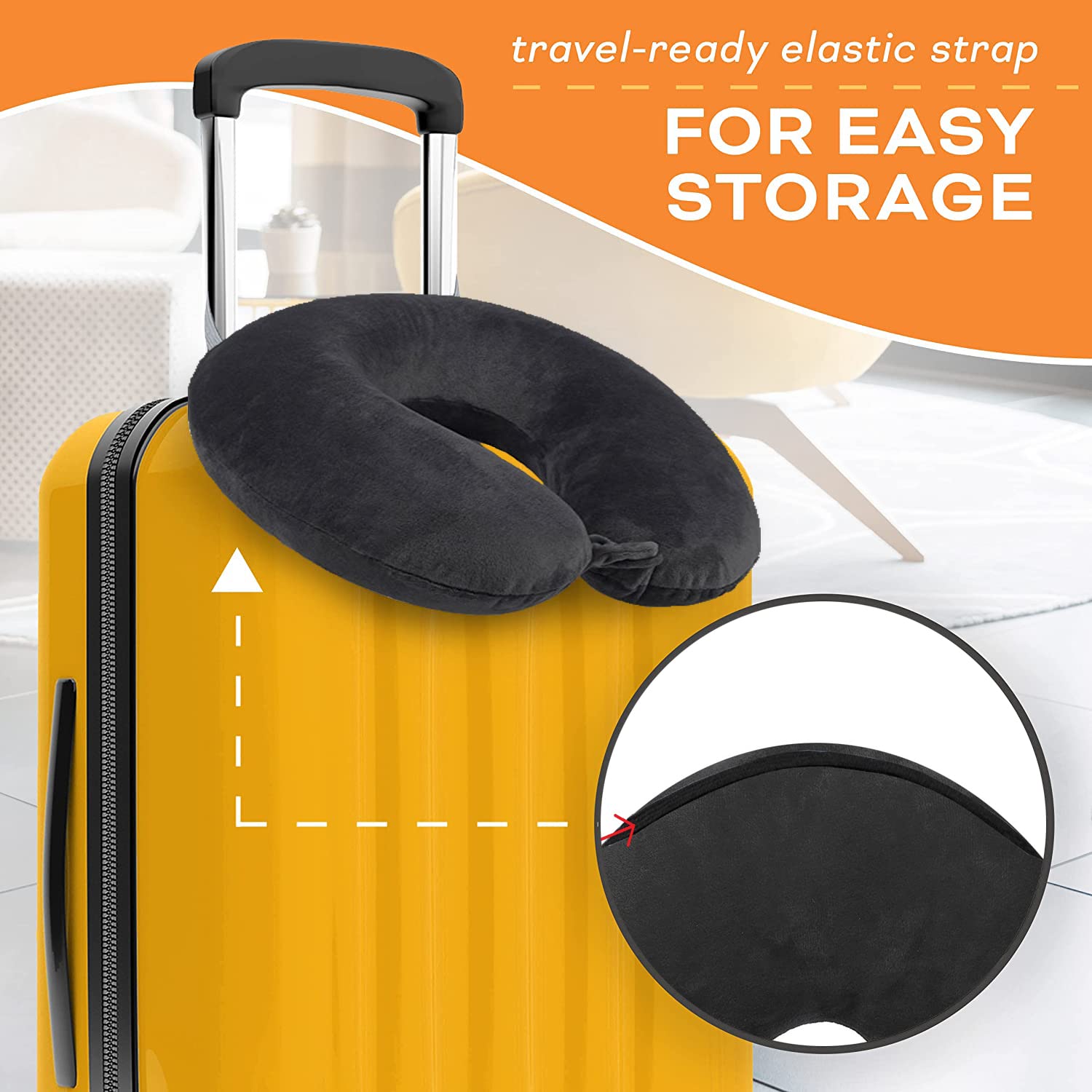 Juzzii Velvet Neck Pillow & Eye Mask Set - Ultra Soft Travel Pillow for Airplane, Car & Home Use - Black Sleep Support for Long Flights, Road Trips & Nap Time - Comfortable Airline Neck Pillow with Adjustable Eye Mask