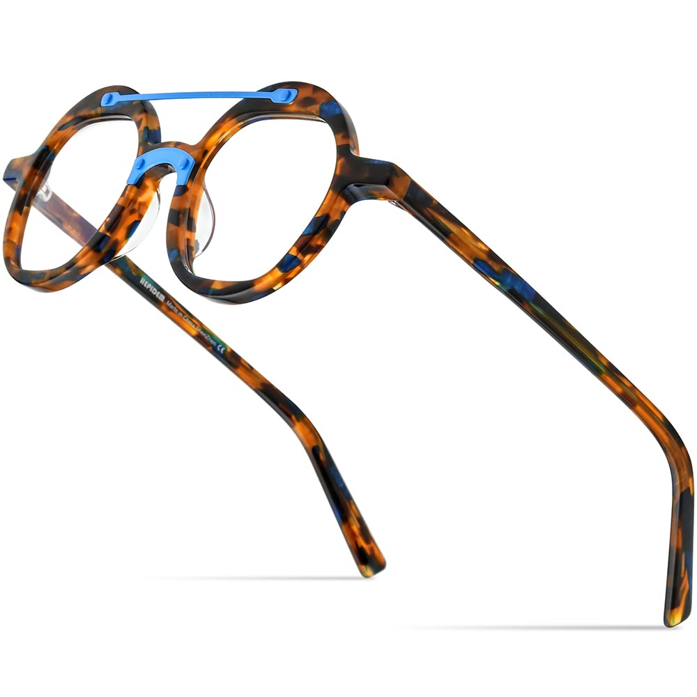 Vintage Retro Round Acetate Glasses for Men – Transparent Optical Eyeglass Frames | Perfect for Reading, Driving & Fashion Accessories