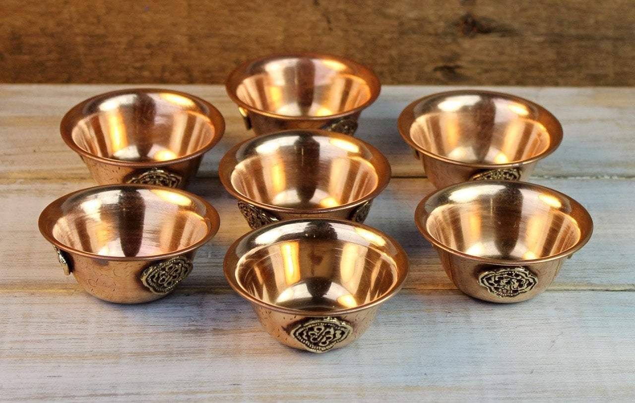 2 3/4 Inch Copper Medallion Offering Bowls - Handcrafted Spiritual Altar Dishes for Rituals, Ceremonies & Home Decor | Perfect for Pooja, Buddhist Altars & Gift Giving
