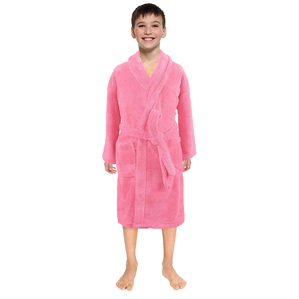 Soft Flannel Cashmere Blend Kids' Towel Clothes Set for Boys & Girls (3-12 Years) - Warm & Cozy Pink Loungewear for Home & Travel - Size L, Pink-03#