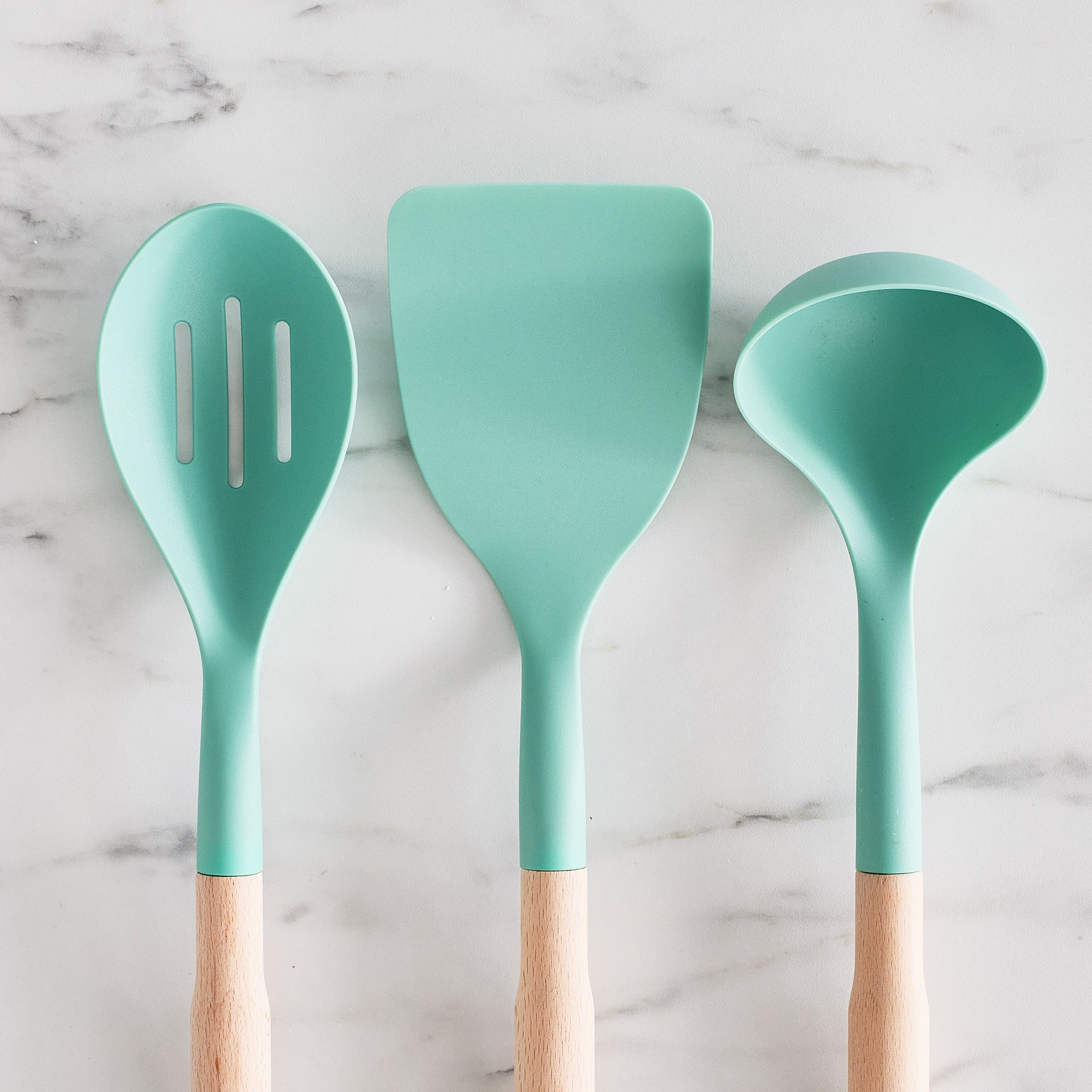 GreenLife Non-Toxic Nylon & Wooden Cooking Utensil Set with Ceramic Crock - 7-Piece Kitchen Tools for Healthy Cooking | Turquoise Color | Perfect for Sauteing, Stirring & Serving