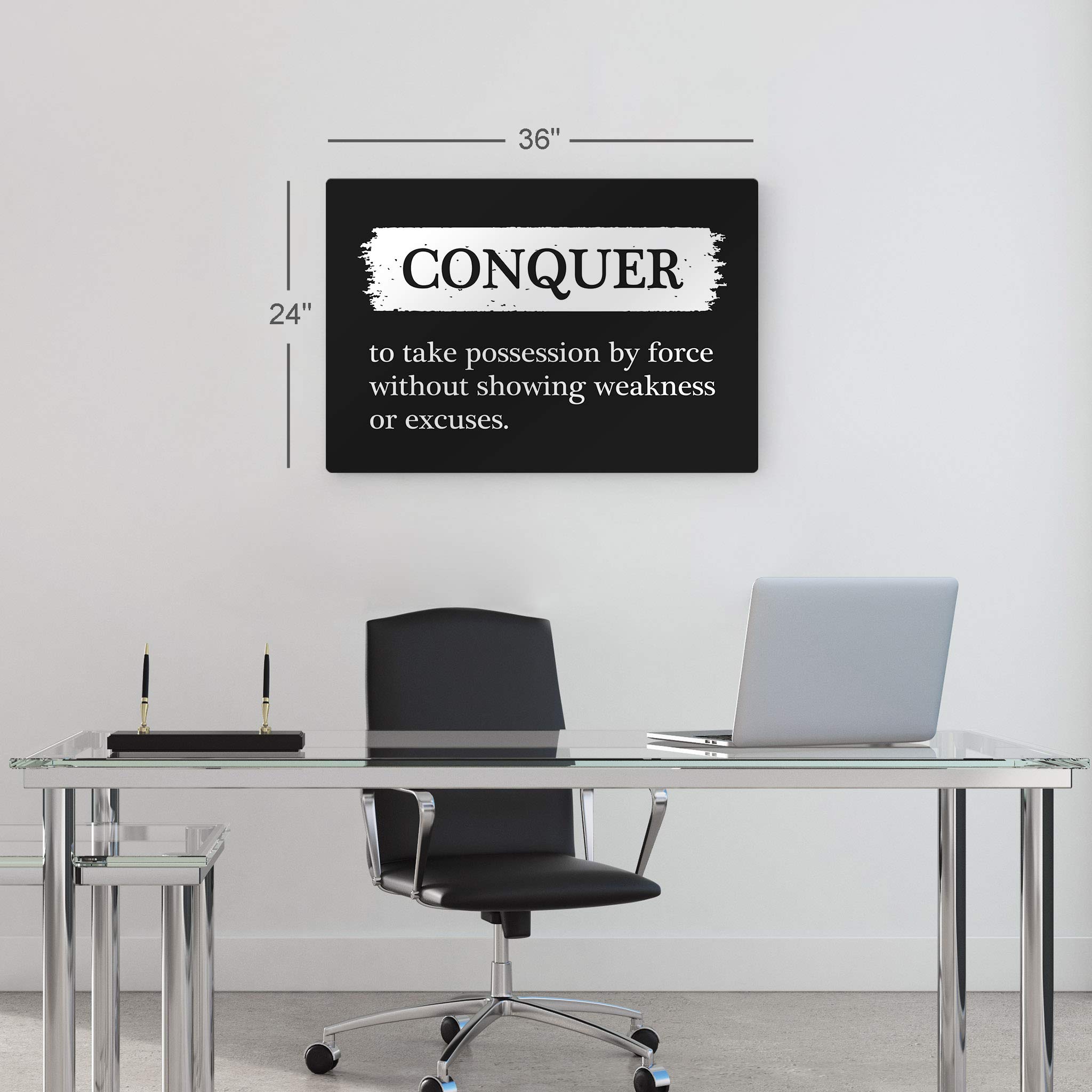 Conquer Definition Black & White Motivational Metal Wall Art - Inspirational Office Decor, Entrepreneur Quote Print, Modern Home & Office Decor - Perfect for Living Room, Bedroom, or Workspace - 20x30 Inches Ready to Hang