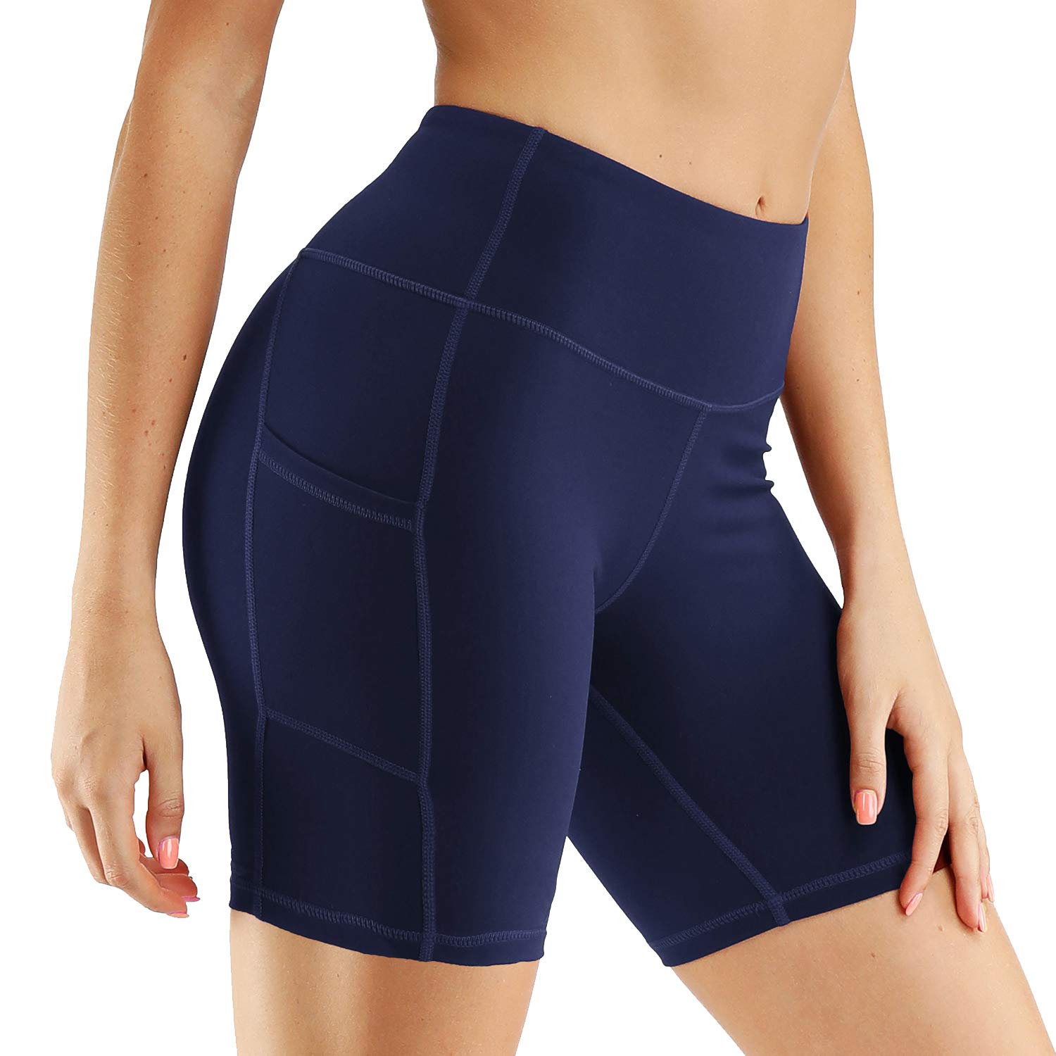 CQC Women's High Waist Yoga Shorts - Compression Workout Running Bike Shorts with Side Pockets for Yoga, Gym, Cycling & Lounge Wear