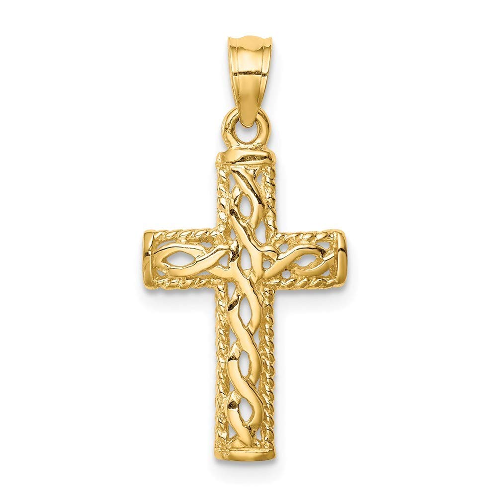 14K Gold Polished Braided Cross Pendant Necklace - Religious Jewelry Gift for Women, Baptism, Confirmation & Everyday Faith Inspiration