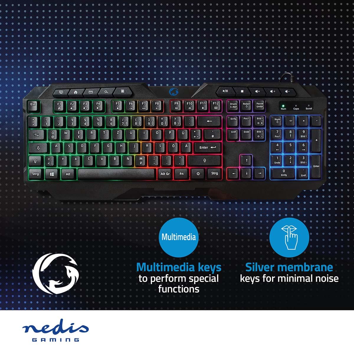 NEDIS Wired Gaming Keyboard with LED Backlit, USB Type-A for PC Gaming