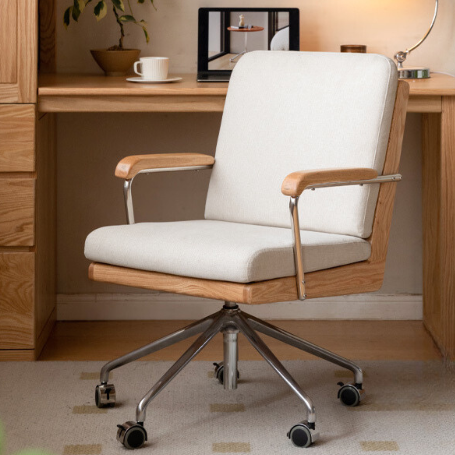 Premium Oak Solid Wood Office Chair with Lumbar Support - Ergonomic Design for Home & Office Workspaces, Conference Rooms, and Study Areas