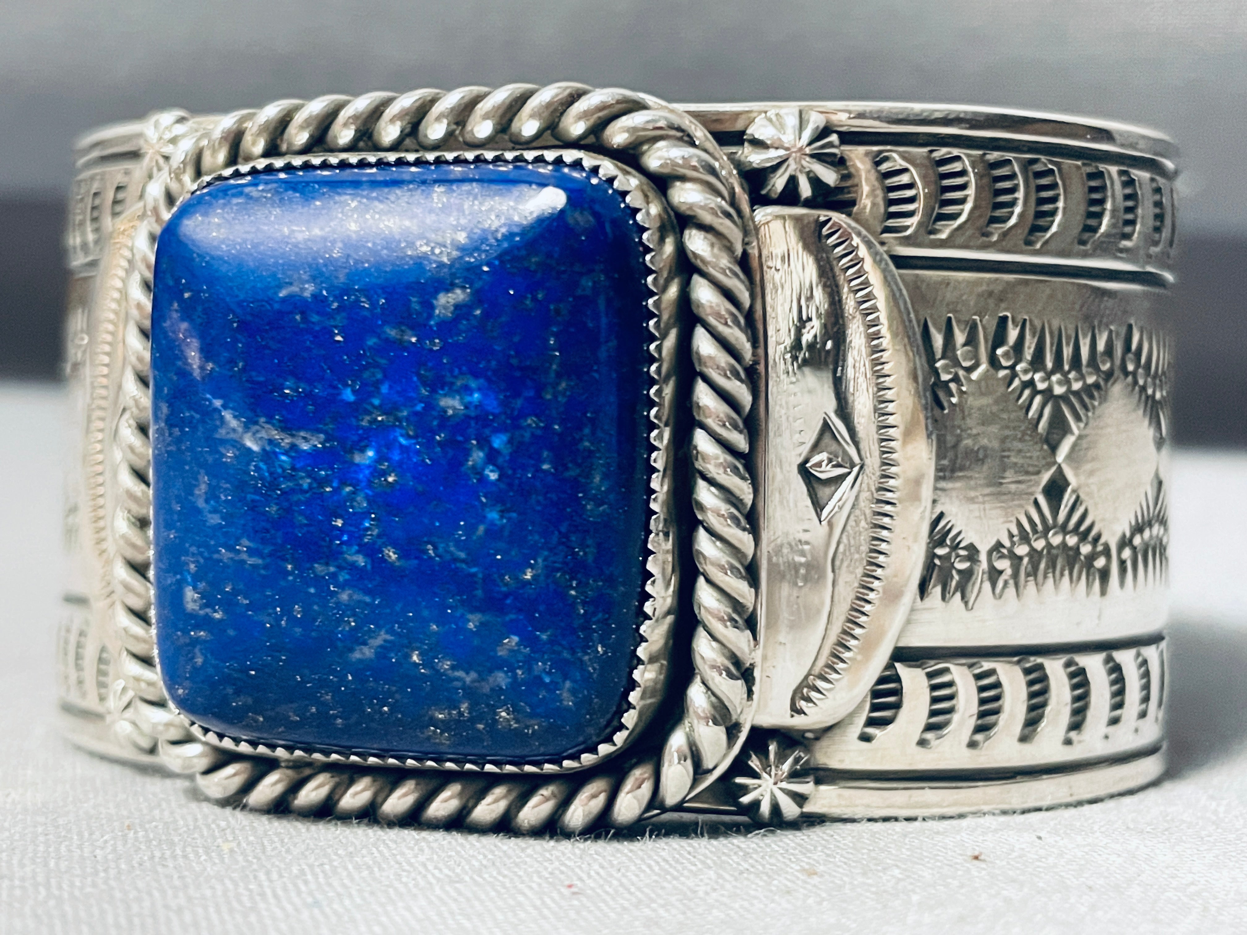 133 Gram Hand Poured Coin Silver Lapis Lazuli Bracelet - Heavy Statement Jewelry for Women, Boho Chic Accessories for Parties, Weddings & Special Occasions