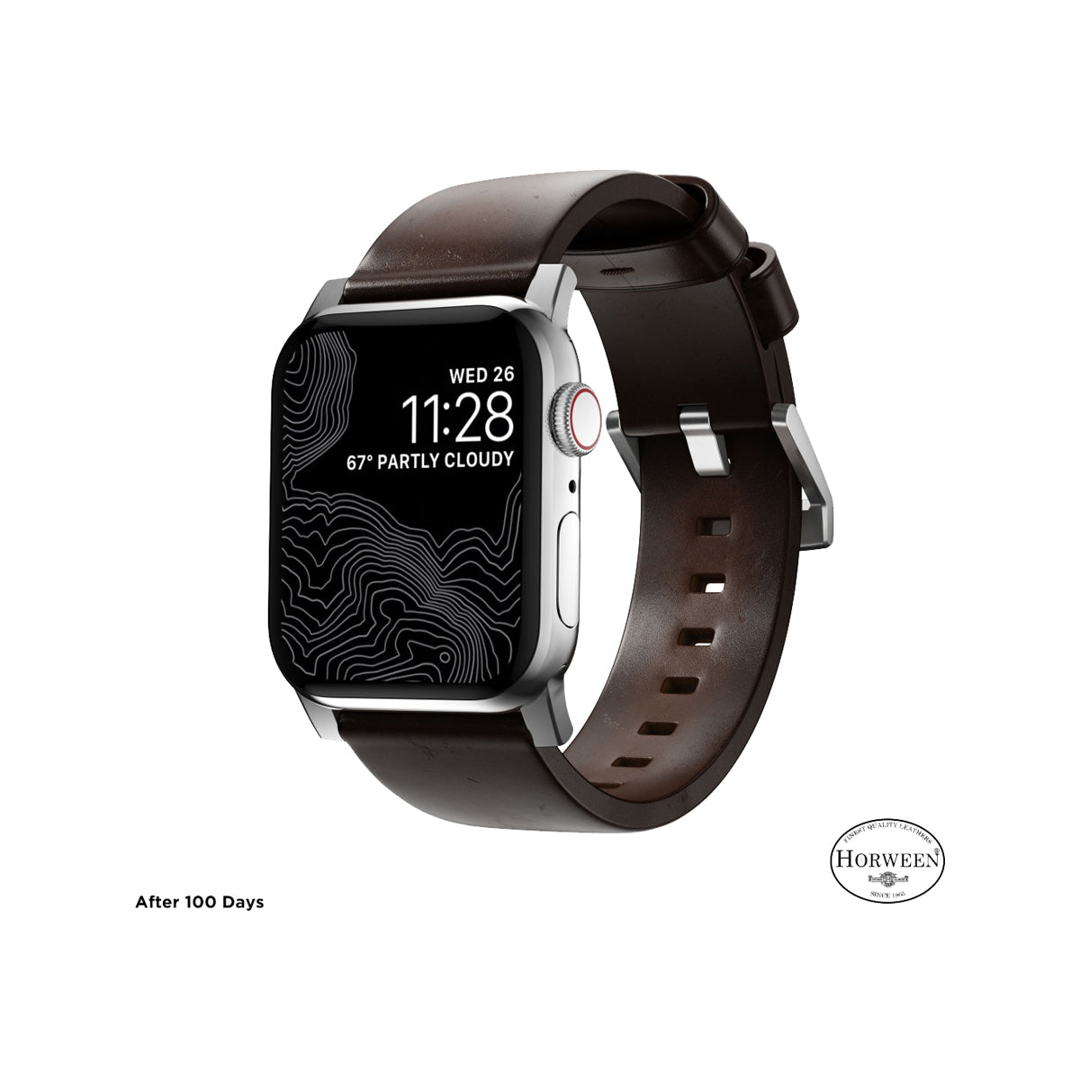 Nomad Modern Leather Band for Apple Watch 40mm/41mm - Silver Hardware & Rustic Brown Horween Leather | Perfect for Business, Casual & Outdoor Activities