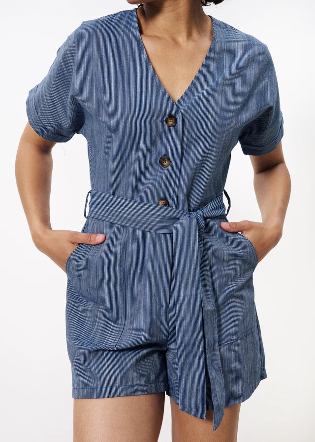 Adila Women's Blue Marine Jumpsuit - Stylish One Piece Romper for Casual Outings, Beach Vacations & Summer Fashion