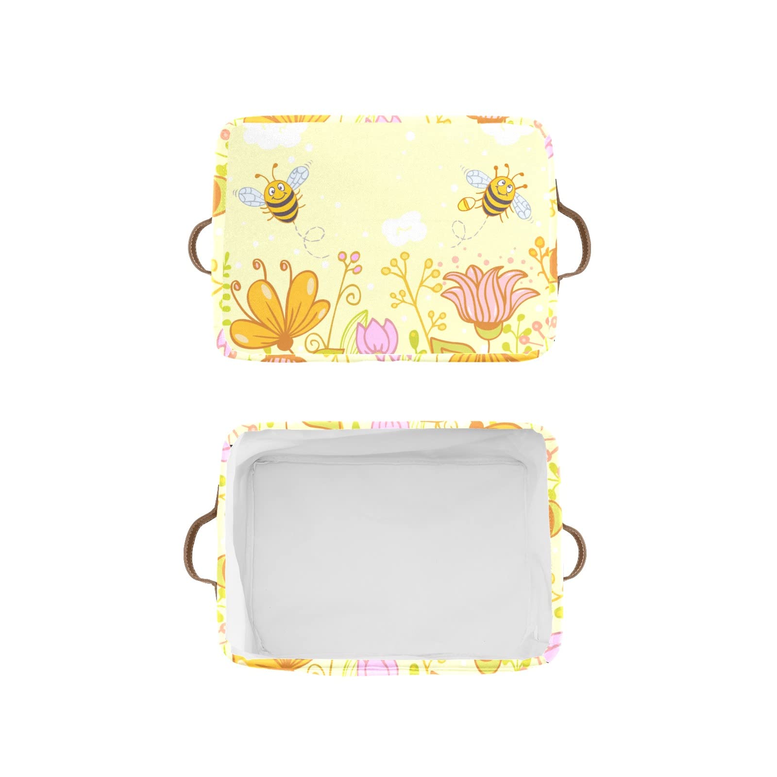 Deven Bee Flower Personalized Large Storage Baskets with Handles - 4 Pack Organizing Bins for Shelves, Closet, Bathroom & Nursery - Home Decor Storage Solution for Bedroom, Living Room & Office Organization