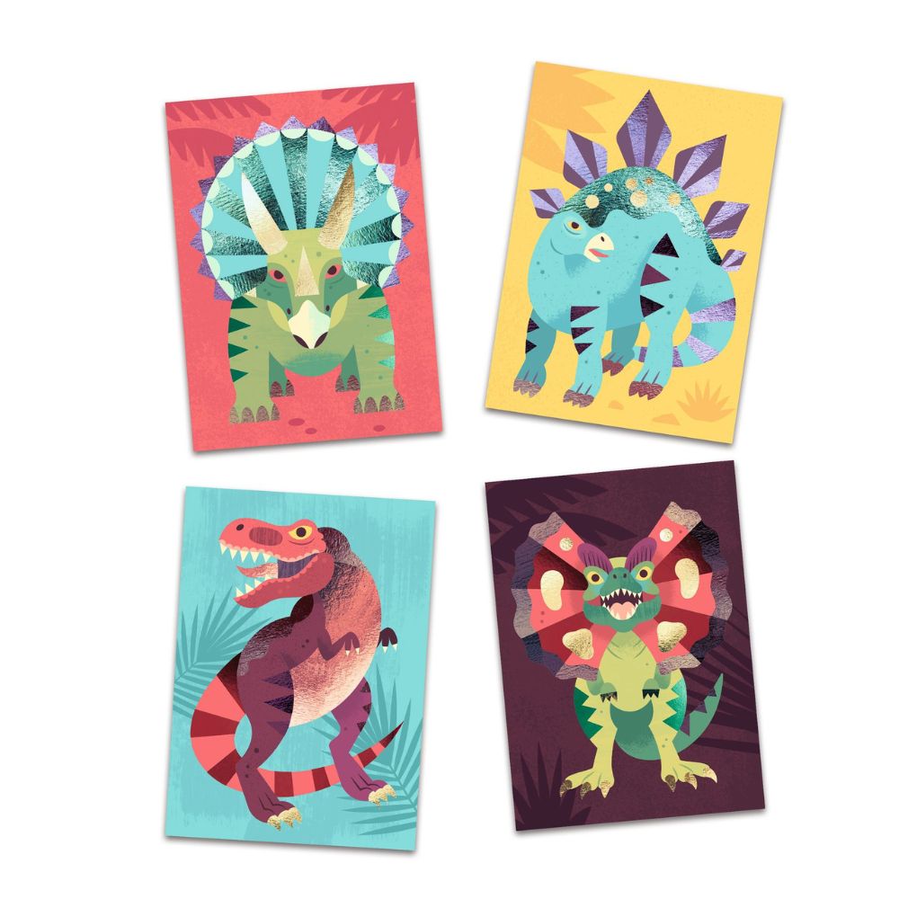 Djeco Foil Art Jurassic - DIY Dinosaur Foil Art Kit for Kids, Creative Craft Activity for Home & School, Perfect for Birthday Gifts & Party Favors | Fun Educational Toy for Boys & Girls Ages 5-12