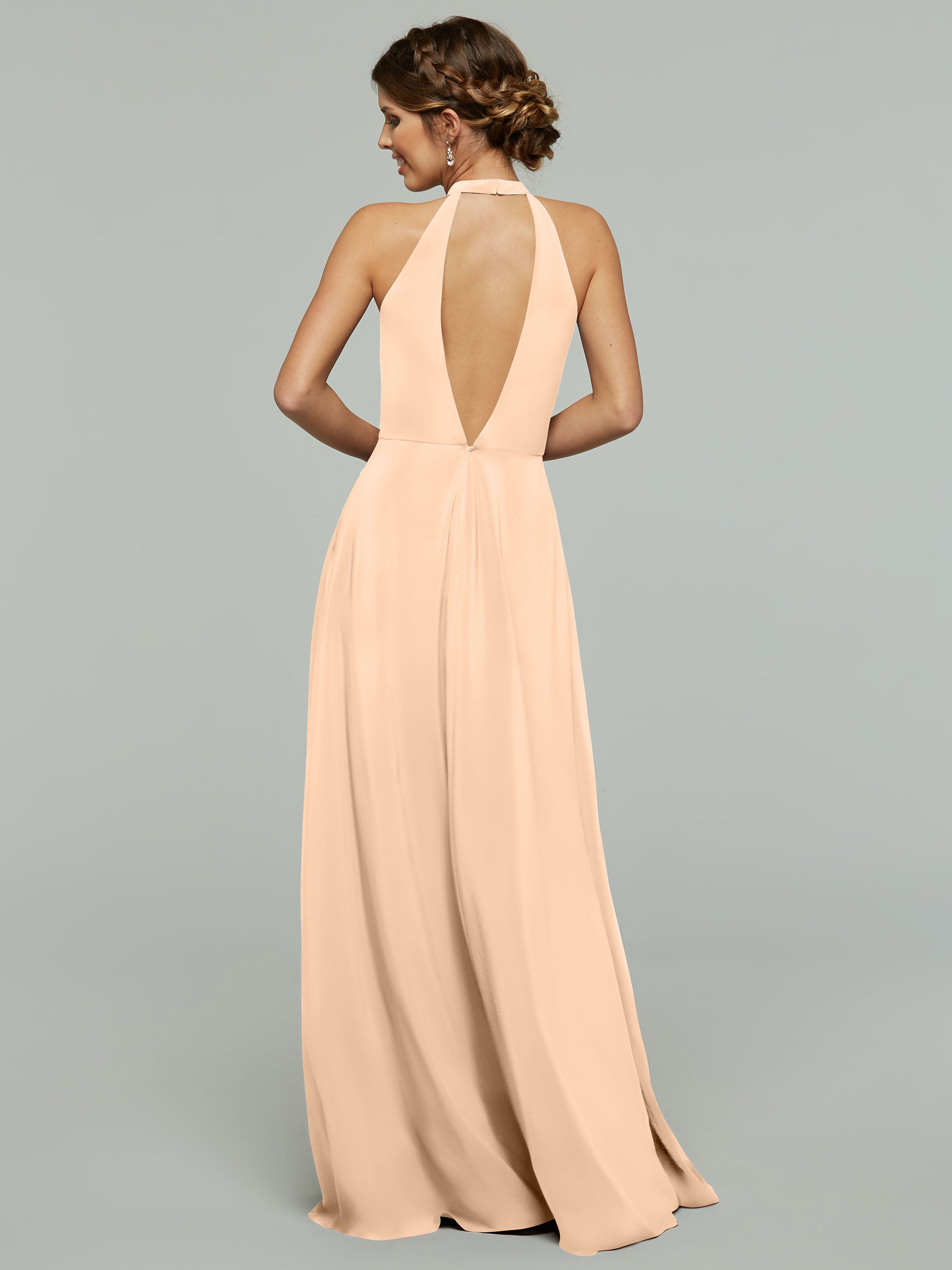 Elegant 80115 Stretch Chiffon A-Line Bridesmaid Dress with Plunging Halter Neckline - Perfect for Weddings, Formal Events & Special Occasions