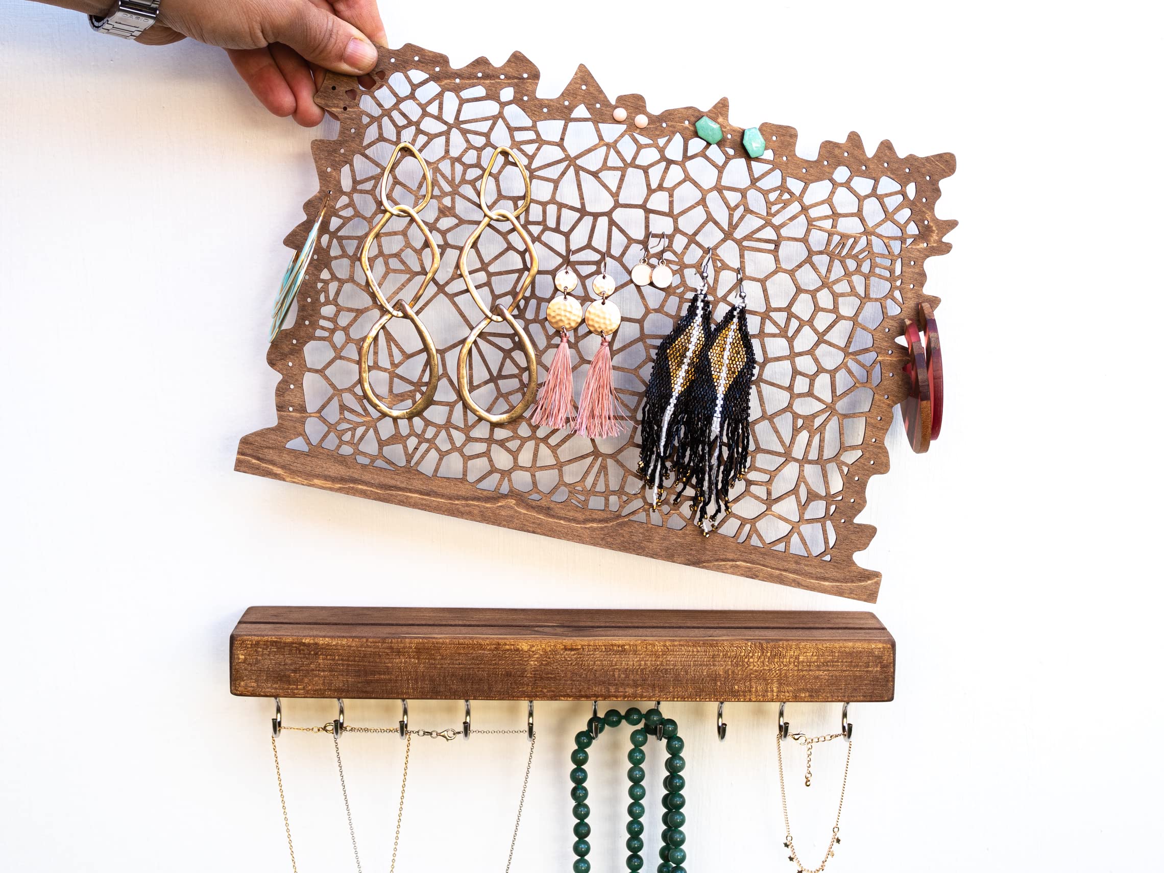 Wall Mounted Jewelry Organizer - Hanging Display Stand for Necklaces, Bracelets, Earrings & Studs - Perfect for Bedroom, Closet & Boutique Store Organization