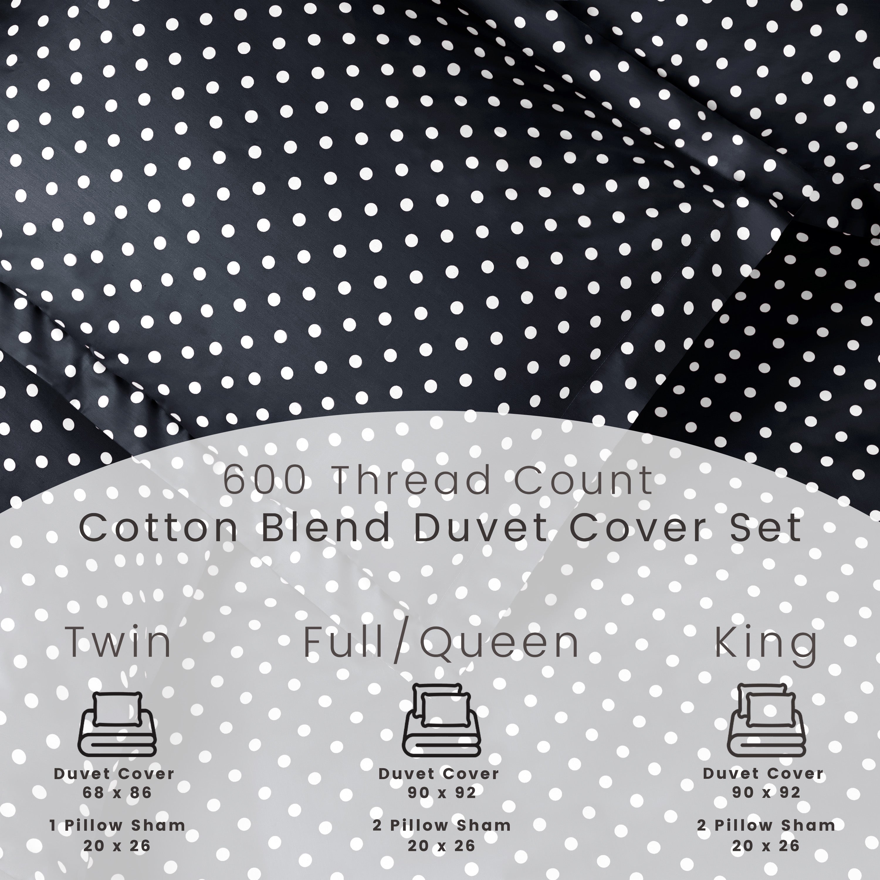 Premium 600 Thread Count Cotton Blend Polka Dot Duvet Cover Set - Soft & Breathable Bedding for Cozy Nights - Perfect for Master Bedroom, Guest Room & Dorm Decor