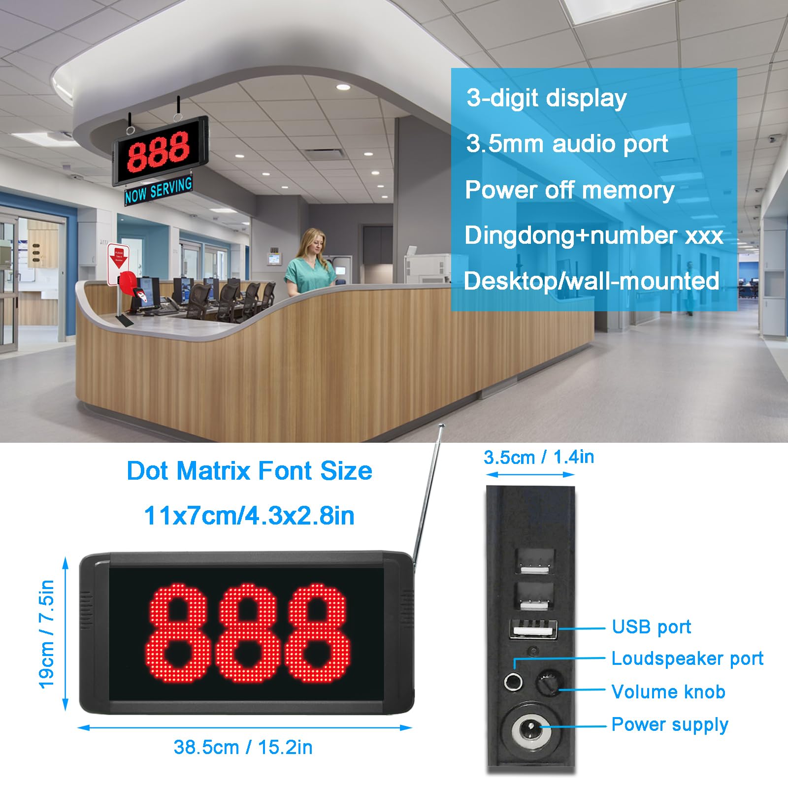 Restaurant Pager System - 3-Digit Display Queue Management with Loud Speaker & Caller Screen - Efficient Waiting Number Calling for Restaurants, Cafes & Clinics (Next-Black) - Perfect for Host Stands, Takeout Counters & Customer Flow Management