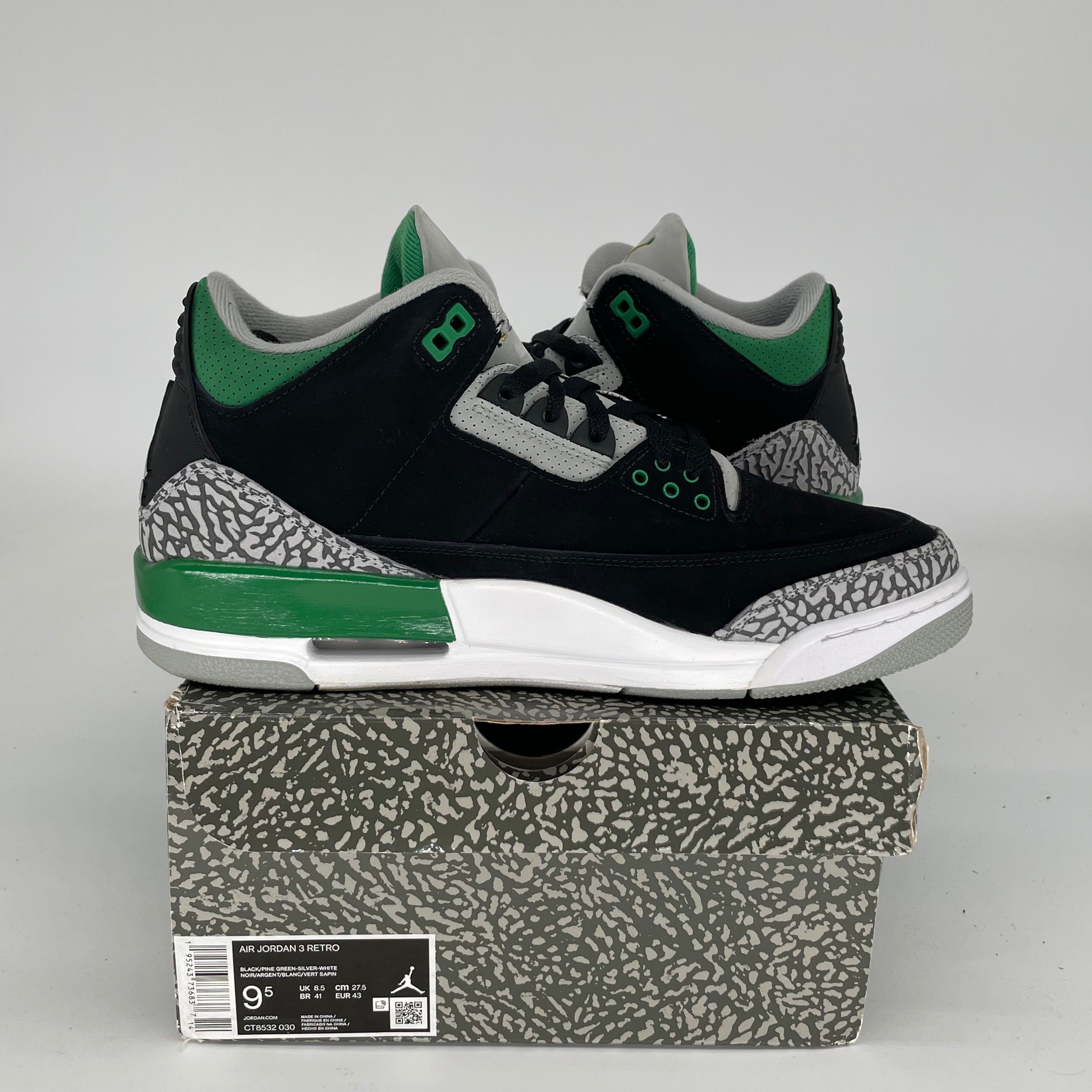 AIR JORDAN 3 Retro Pine Green Basketball Shoes Men's Size 9.5 (CT8532-030) - Perfect for Streetwear & Court Performance