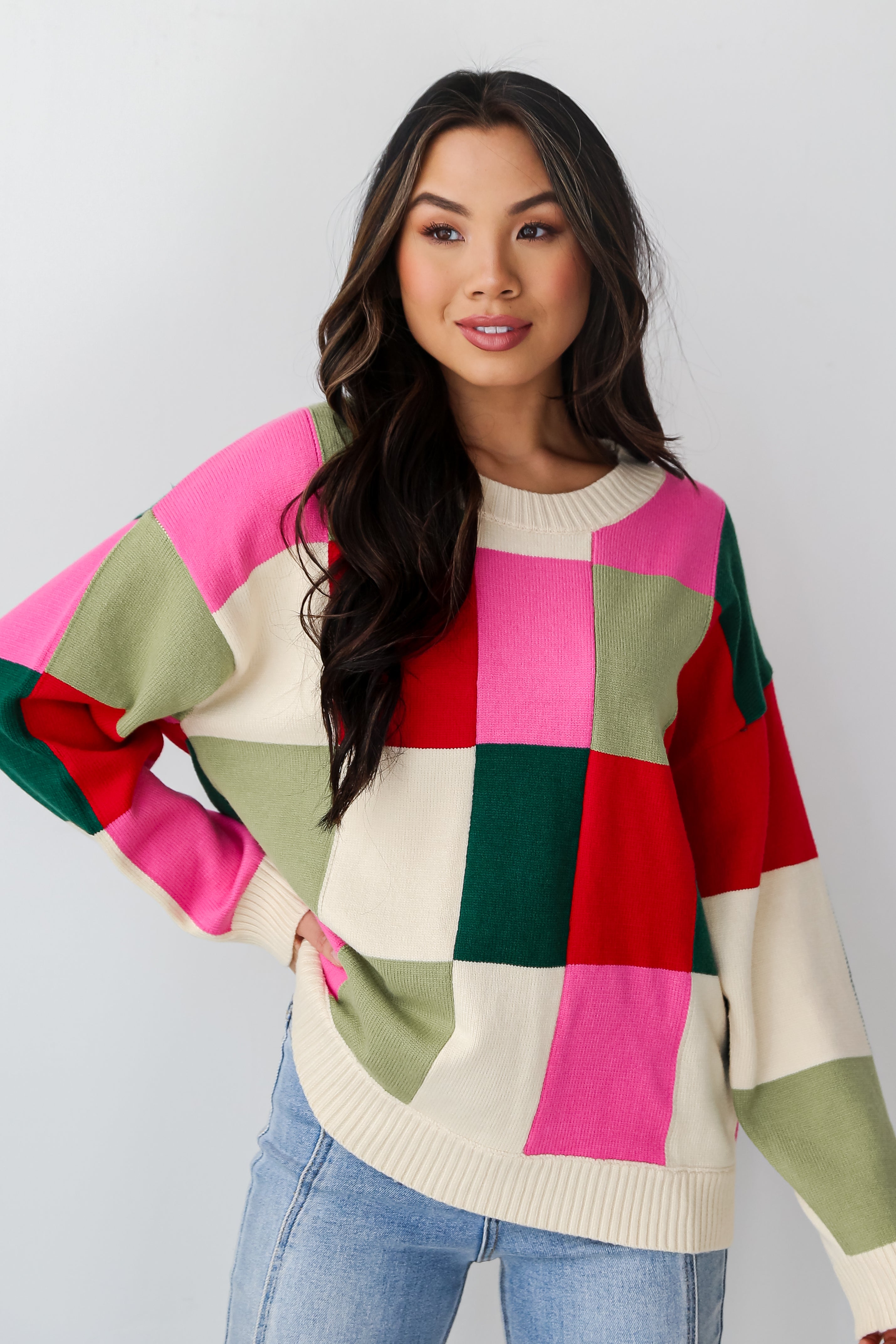 Trendy Oversized Checkered Sweater for Women - Soft & Cozy Knit Pullover for Fall & Winter - Perfect for Casual Outings, Layering & Cold Weather Fashion