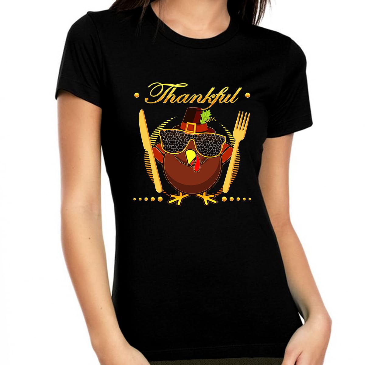 Funny Thanksgiving T-Shirts for Women - Cute Turkey Graphic Fall Shirts - Grateful & Thankful Apparel for Holiday Parties & Family Gatherings