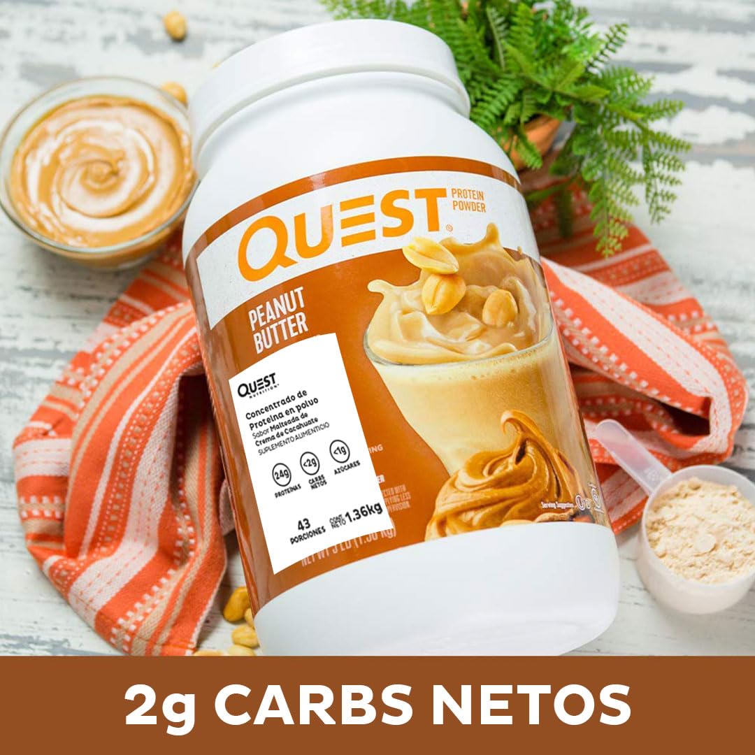 Quest Nutrition Peanut Butter Protein Powder - 23g Protein, 1g Sugar, Low Carb, Gluten Free, 3lb (43 Servings) | Post-Workout Recovery & Healthy Meal Replacement for Athletes & Fitness Enthusiasts