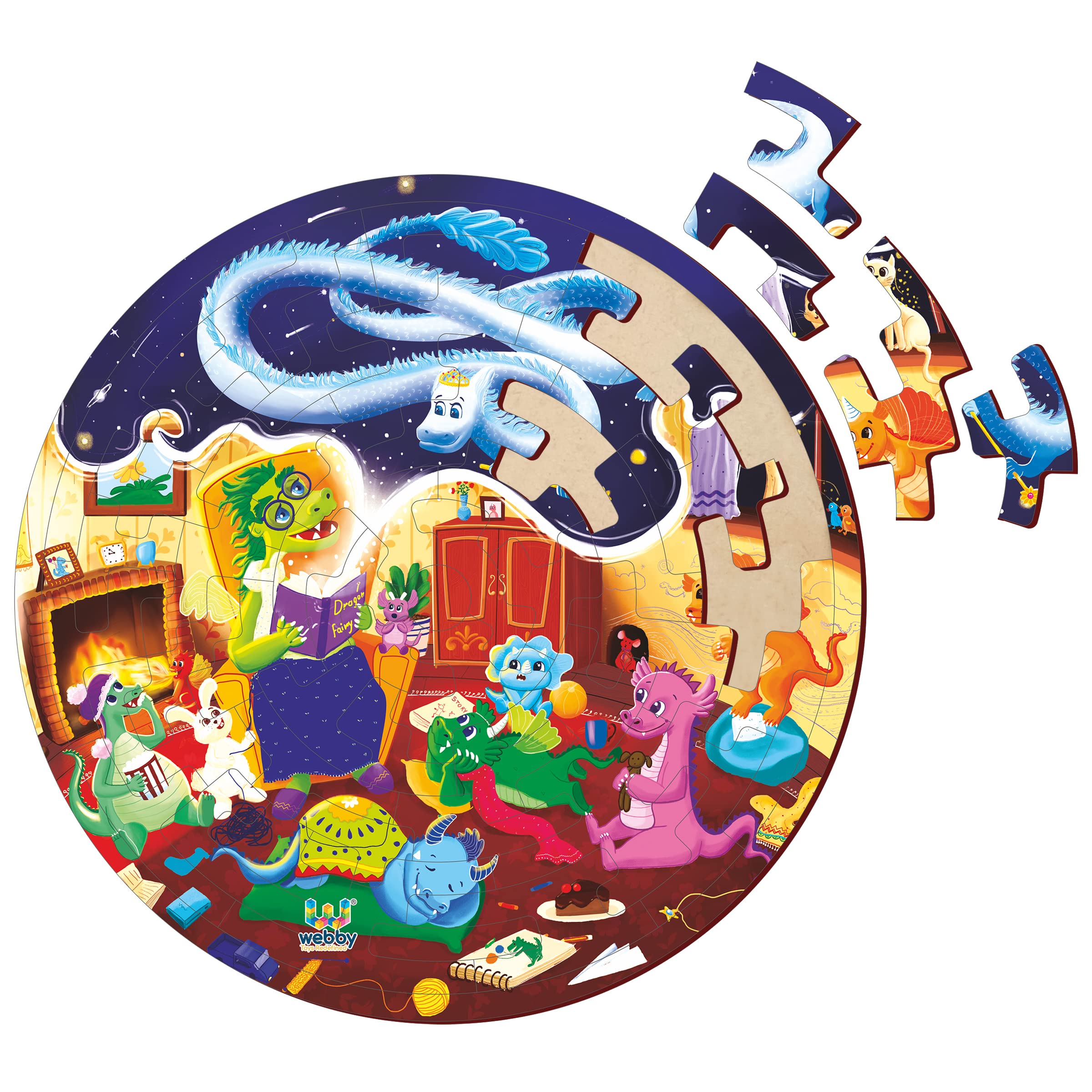 Webby Fazzle Dragon Land 50-Piece Wooden Fantasy Puzzle for Kids - Educational Toy with Display Stand for Boys & Girls - Perfect for Birthday Gifts, Classroom Activities & Family Game Nights