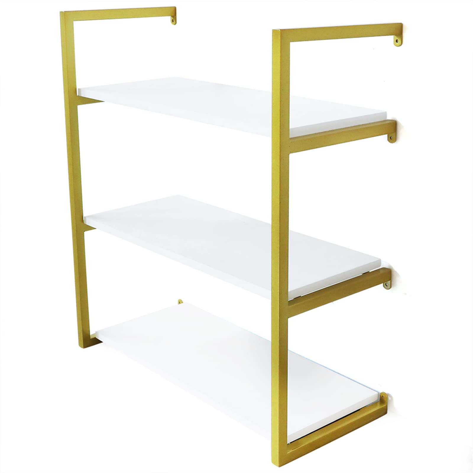Eapmic 3-Tier 24 Inch Floating Wall Shelves - Rustic Wood Wall Mounted Storage Shelf with Metal Brackets for Living Room, Bedroom, Office - DIY Bookshelf Decor for Books, Plants & Home Organization (Gold, 24in)