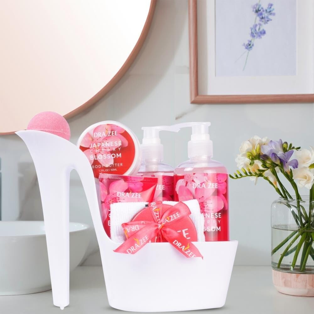 Draizee Set of 4 Aromatherapy Shoe Spa Gift Baskets - Rose, Cherry, Coconut & Lavender Scented 20-Piece Bath Essentials for Women | Perfect for Relaxation, Self-Care & Spa Day at Home