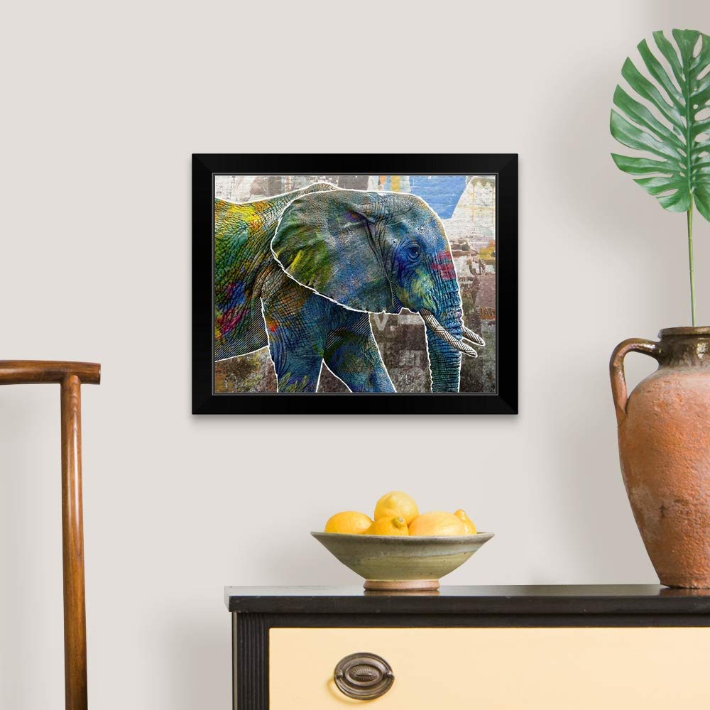 Pop Art Elephant Black Framed Wall Art Print - Modern Home Decor for Living Room, Bedroom & Office