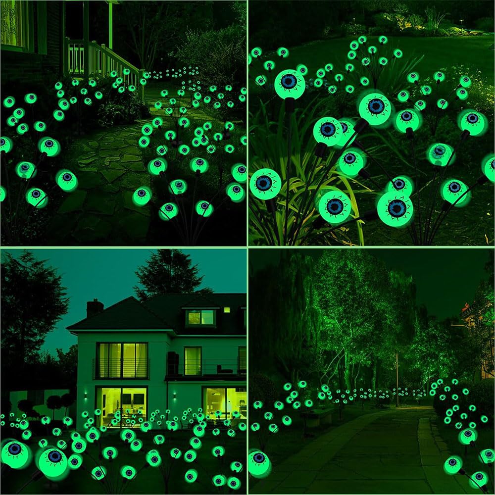 32 LED Solar Garden Lights 4 Pack - Solar Swaying Firefly Lights for Outdoor Decor, Patio Pathway, Yard, Lawn, Landscape Lighting (Green Bulbs)