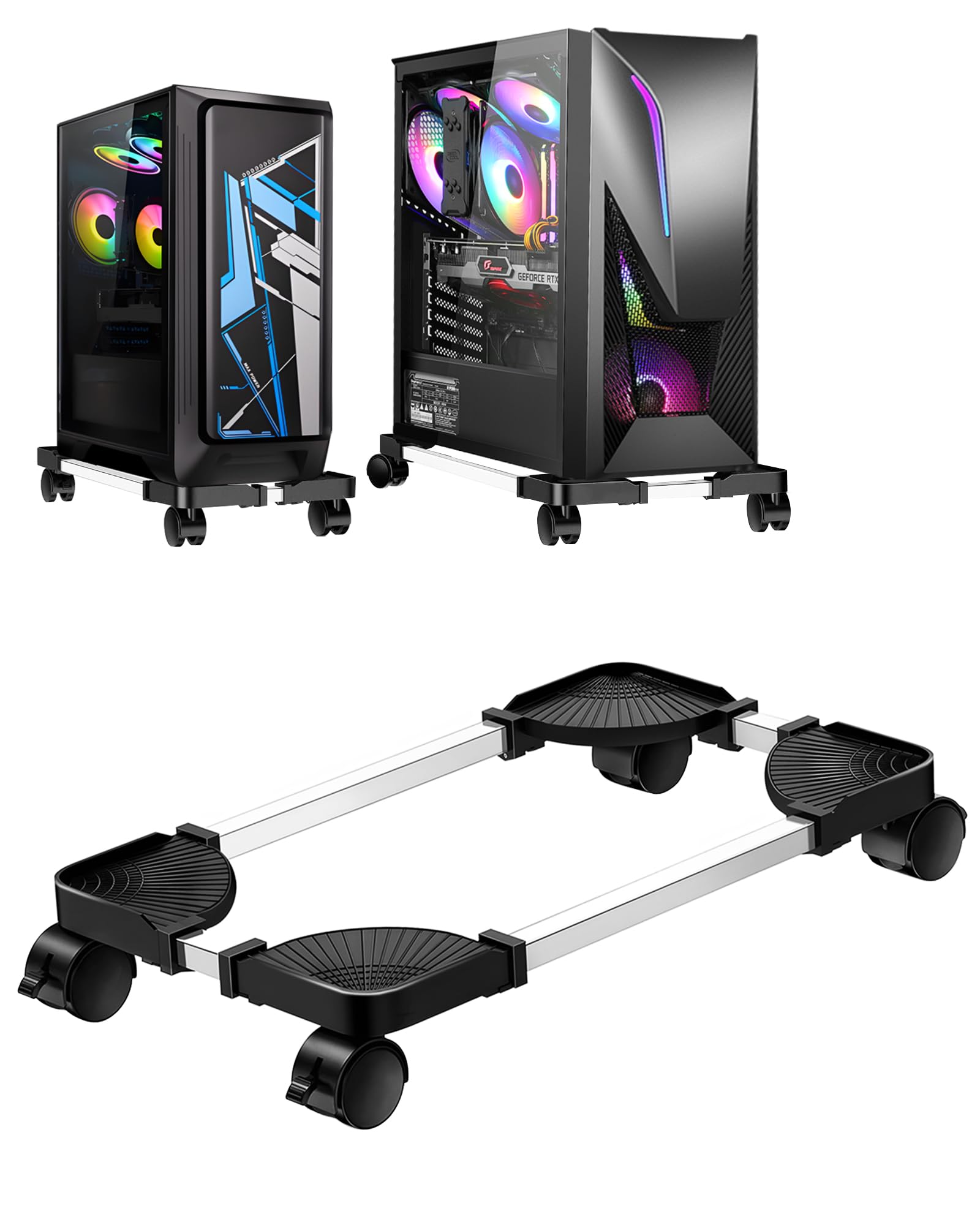 Adjustable CPU Stand for PC with Wheels and Brakes - Removable Computer Case Holder for Desktop - Black - Perfect for Office, Gaming, and Home Workspace Organization