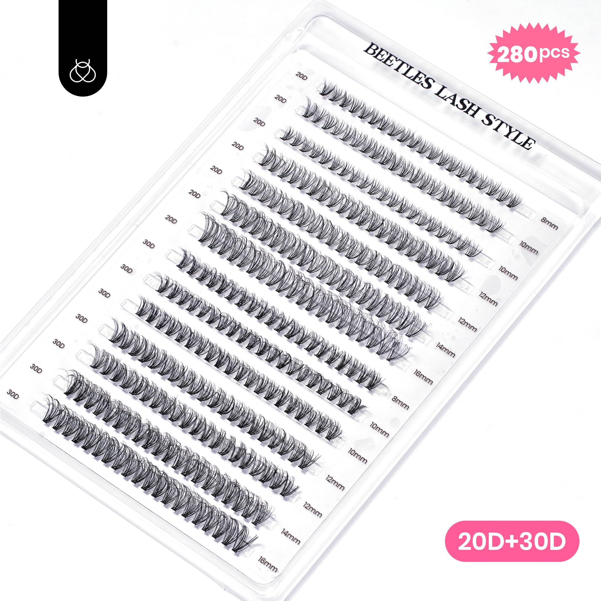 Beetles 280pcs Individual Lash Clusters - D Curl 8-16mm Eyelash Extensions, 20D 30D Volume Lashes for 3D Natural Look, DIY False Eyelashes Kit for Home Use | Perfect for Weddings, Parties & Daily Makeup