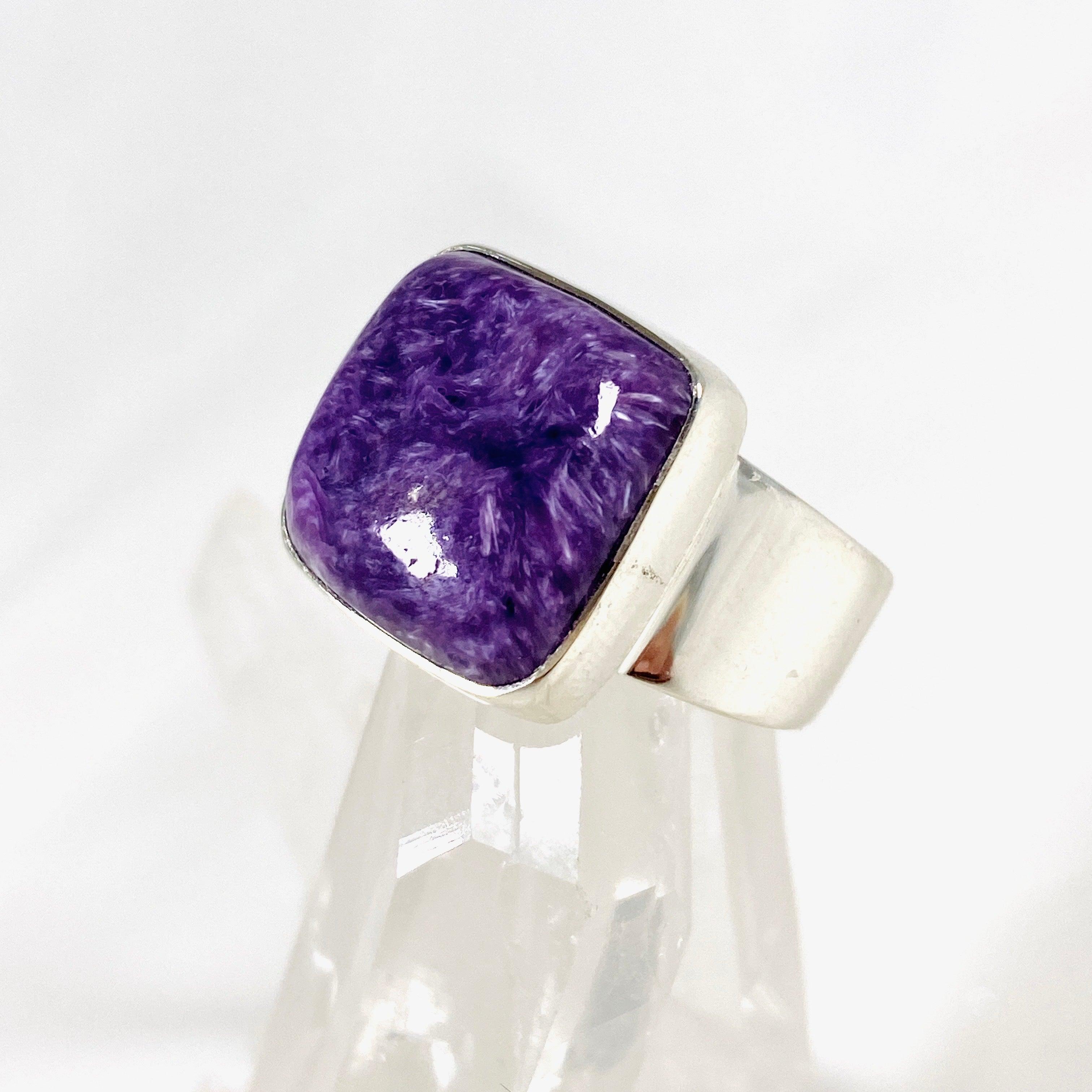 Charoite Square Ring Size 7 KRGJ3054 | Genuine Purple Gemstone Jewelry for Women | Perfect for Weddings, Parties & Special Occasions