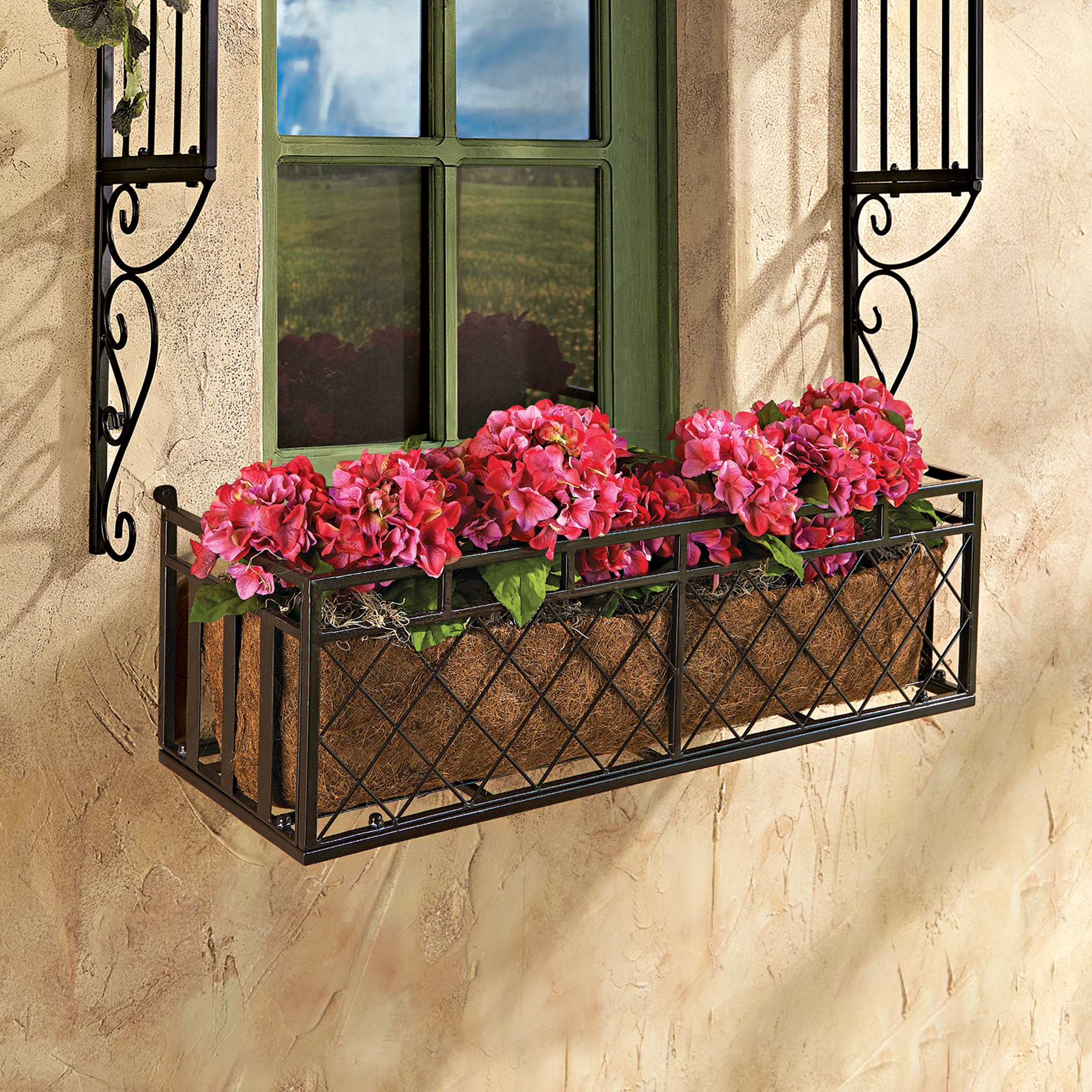Design Toscano European-Style Metal Window Box Planter - Decorative Outdoor Flower Box for Balcony, Garden & Patio - Rust-Resistant Hanging Planter with Drainage Holes