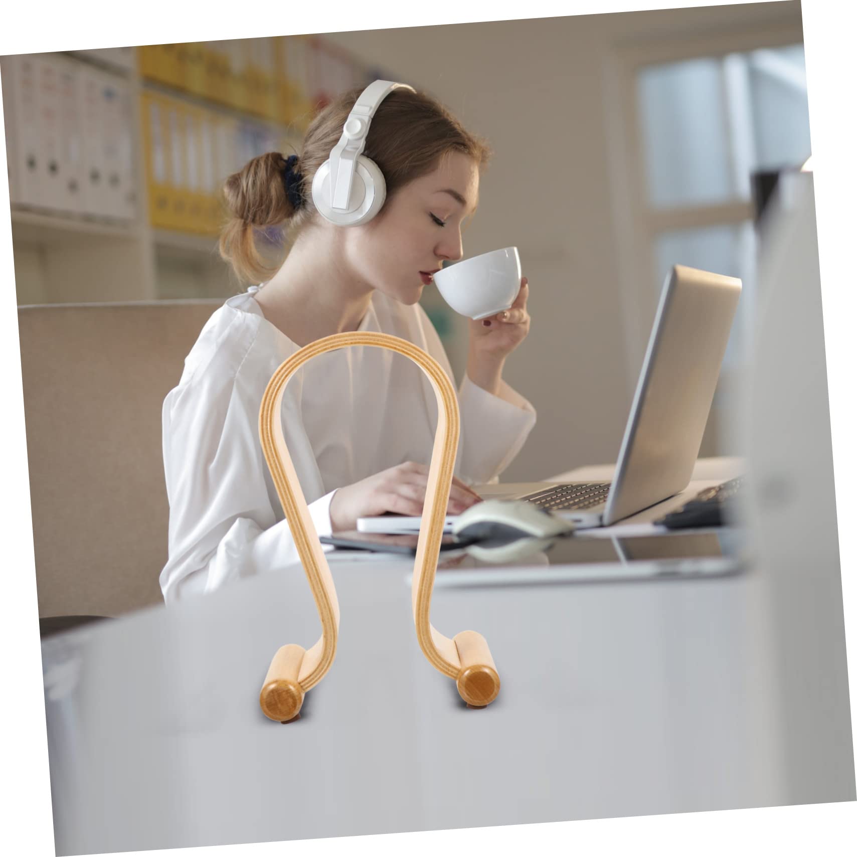 Mikikit 2 Pack Wooden Headphone Stand - Premium Headset Hanger Display Holder for Desk, Perfect for Organizing Earphones, Gaming Headsets & Audio Accessories - Ideal for Home Office, Studio & Gaming Setup