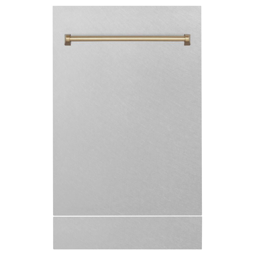 ZLINE Autograph Edition 18-inch Tallac Dishwasher Panel - Satin Stainless Steel with Champagne Bronze Handle (DPVZ SN 18 CB) | Premium Built-in Dishwasher Cover for Modern Kitchens