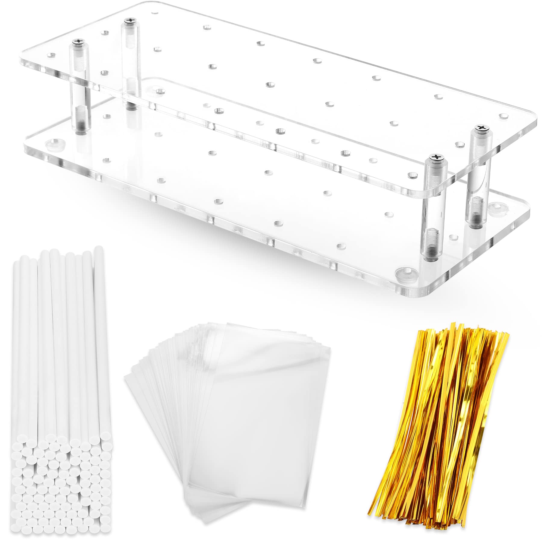 Goabroa 21-Hole Clear Acrylic Cake Pop Stand Kit with 300 Cake Pop Sticks & Wrappers - Baking Supplies for Wedding, Birthday Party, Baby Shower & Halloween Dessert Displays - Perfect for DIY Treats, Dessert Tables & Holiday Celebrations