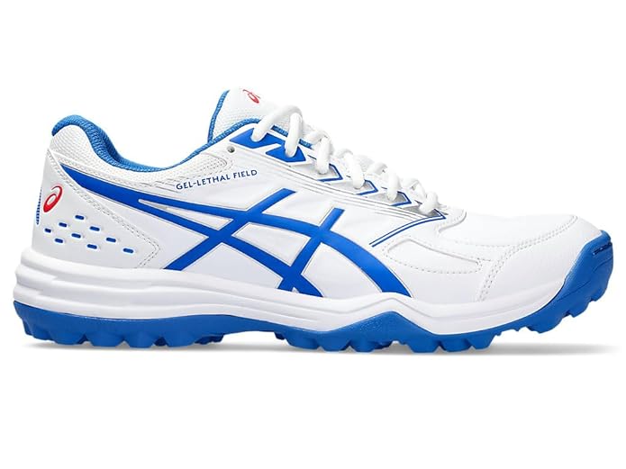ASICS Gel Lethal Field White/Tuna Blue Cricket Shoes - Rubber Spikes for Enhanced Traction - Perfect for Professional Cricket Matches & Field Sports